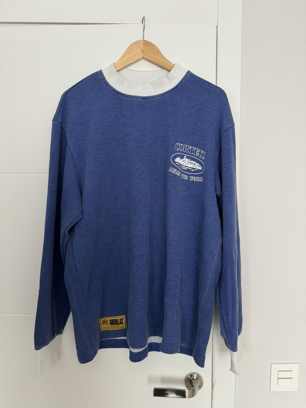 image of Corteiz Crtz Blue Waffle Sweater Workwear Long Sleeve, Men's (Size XL)