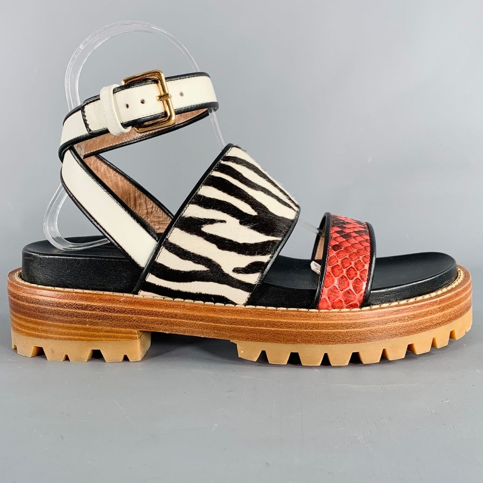 Marni Black Multi Color Leather Mixed Patterns Calf Hair Sandals Size US 8 / IT 38 - 2 Thumbnail