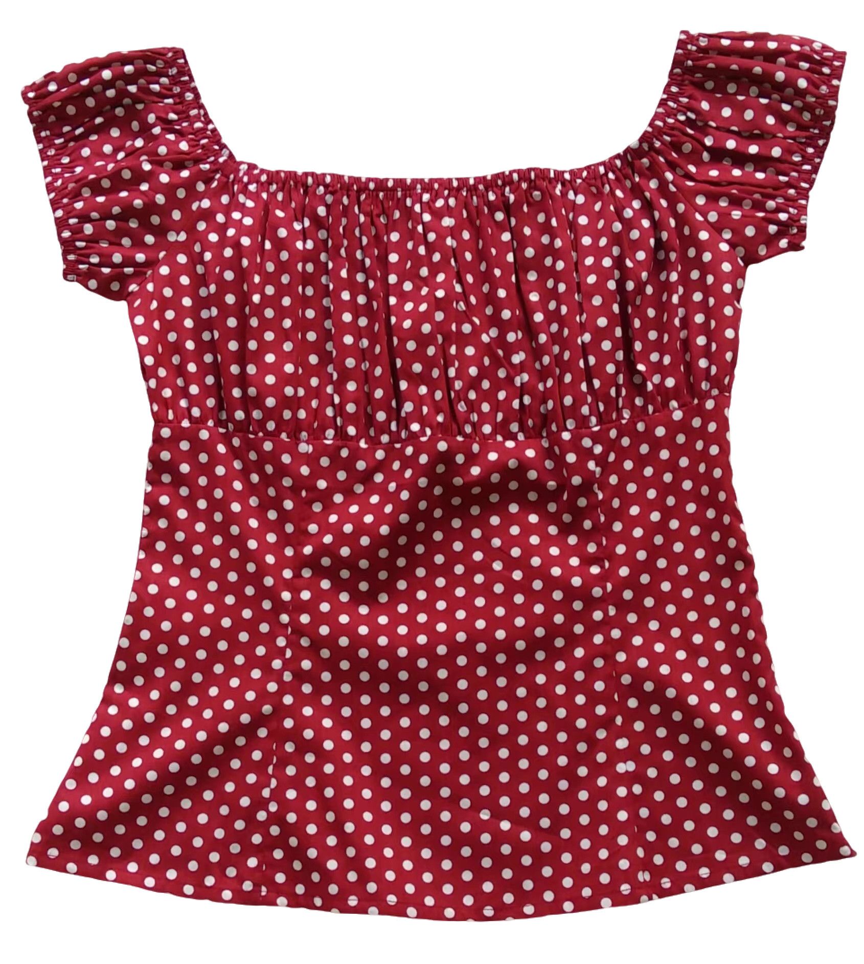 Other Vintage Polka Dots Blouses Cotton Tops Women (maroon white) Size 3XL / US 20-22 - 2 Thumbnail