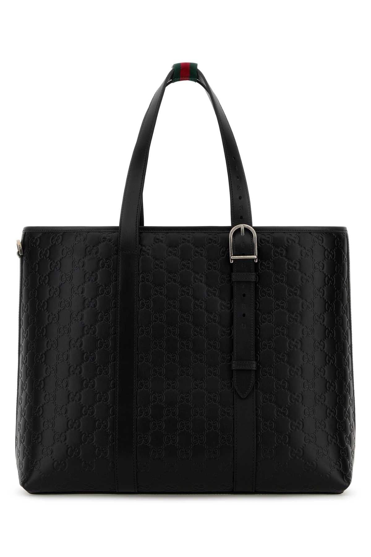 Gucci Black Leather Large Gg Emblem Shopping Bag Size ONE SIZE - 1 Thumbnail