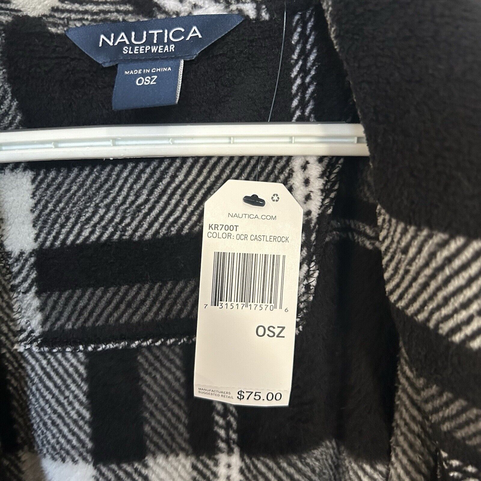 Nautica Nautica sleepwear plush robe plaid white/black One Size Size ONE SIZE - 3 Thumbnail