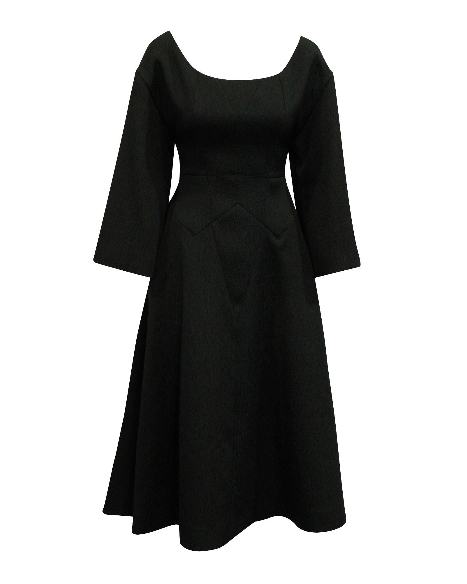 image of Emilia Wickstead Black Long-Sleeve A-Line Dress In Wrinkle-Resistant Polyester, Women's (Size Small