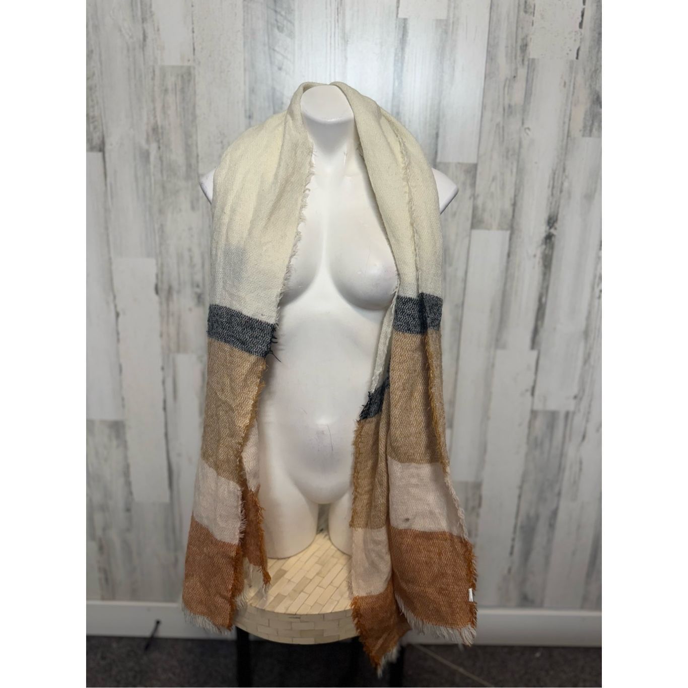 Other Cozy Neutral Colorblock Fringe Scarf Shawl Wrap – Soft Fall Size ONE SIZE - 2 Thumbnail