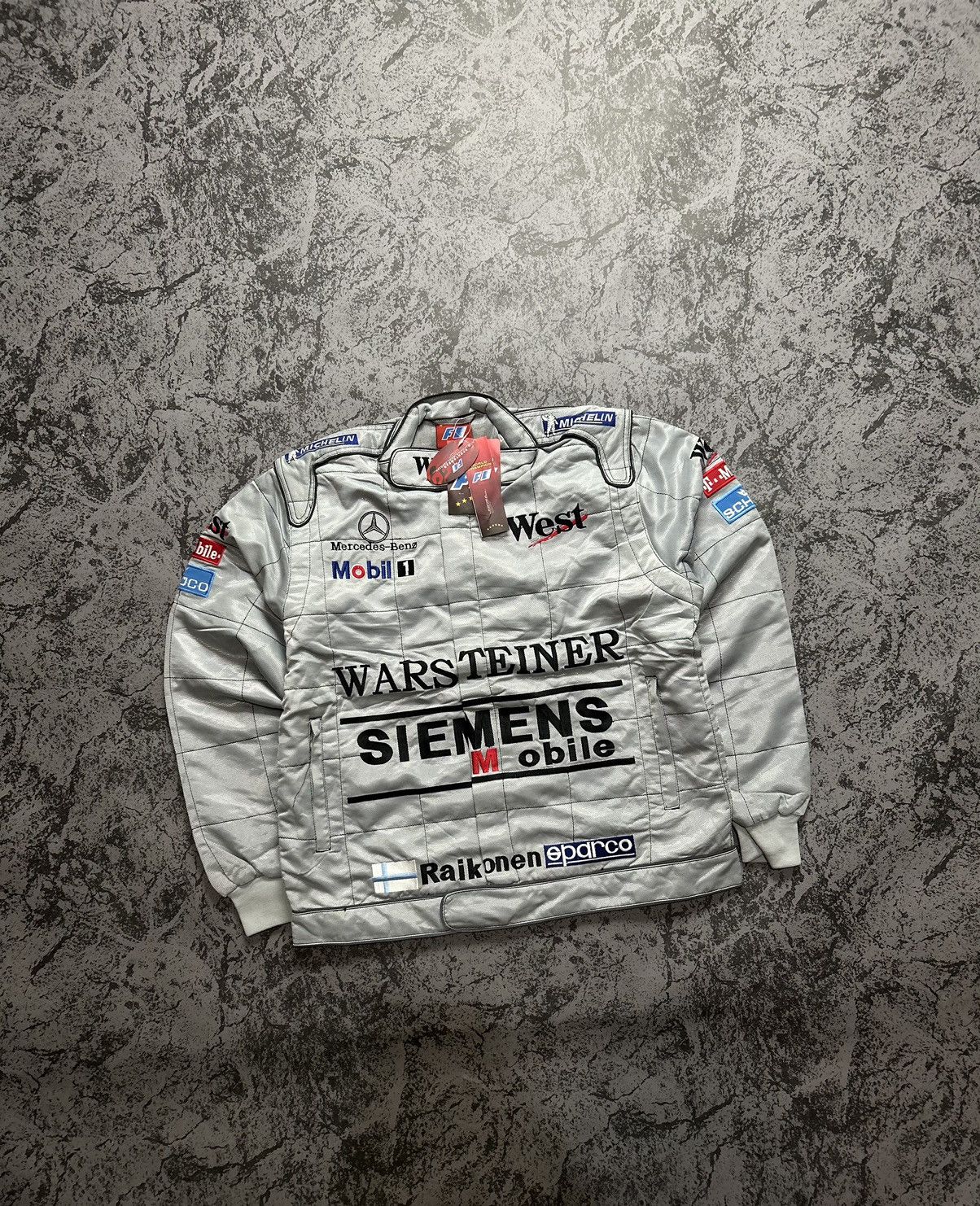 image of New Vintage Jacket Mercedes Benz Warsteiner Silver Big Logo, Men's (Size Large)