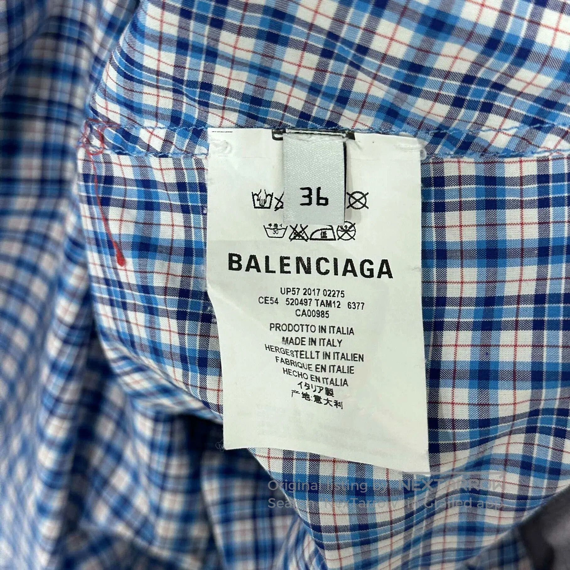 Balenciaga Balenciaga Blue White Check Back Logo Shirt. Size XS / US 0-2 / IT 36-38 - 4 Thumbnail