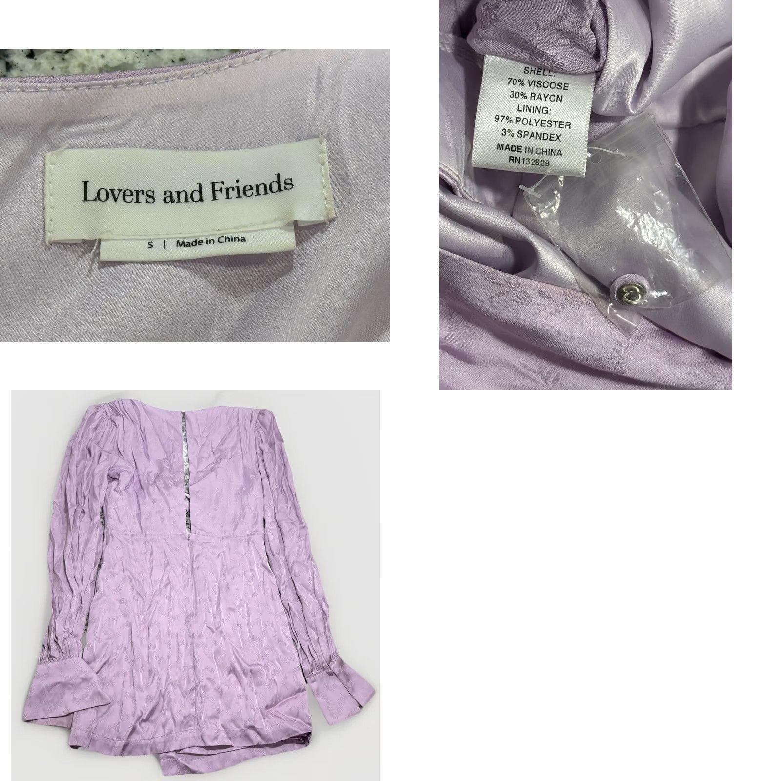 Vintage Lovers and Friends Elaine Mini Dress Lilac Purple S Small V-Neck Long Sleeve Keyhole Front Tie Zipper Button Lined Sheen Satin Hook/n/a Size S / US 4 / IT 40 - 8 Thumbnail