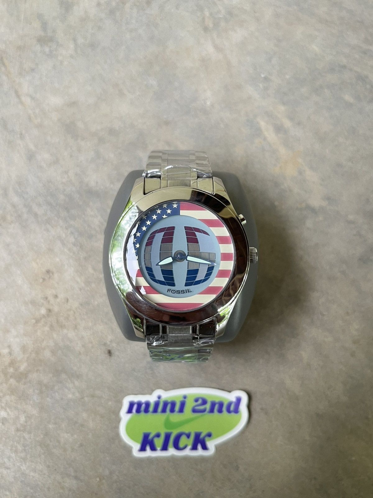 Vintage FOSSIL BIG TIC WATCH FLAG USA NUMBER