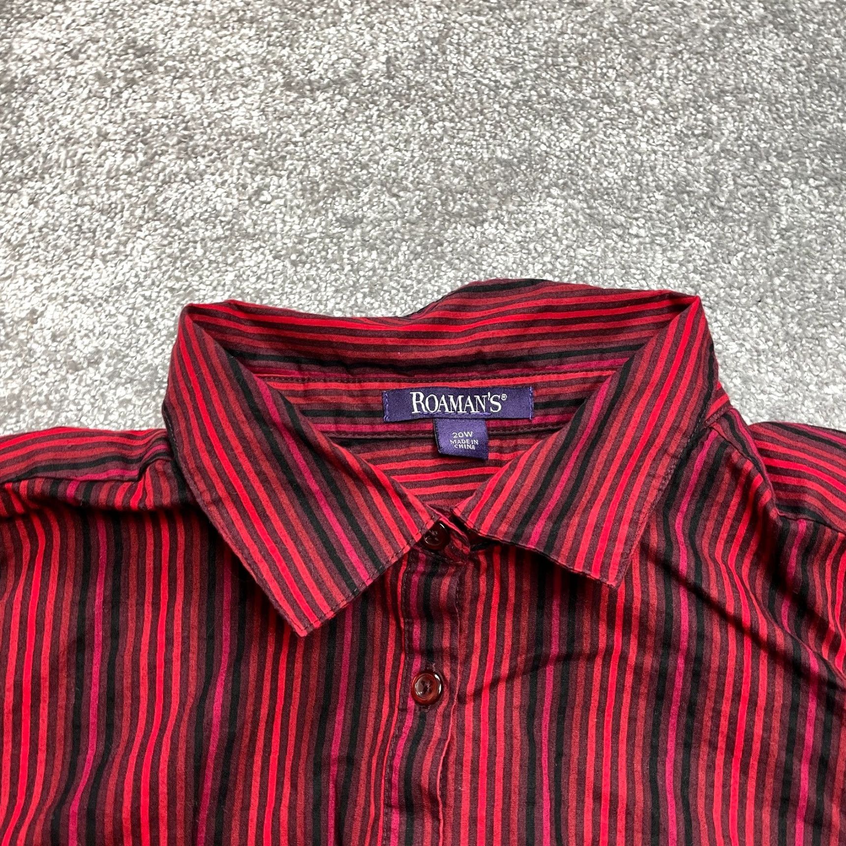 Vintage Romans Button Up Shirt Womens 20W Plus Red Blue Striped Long Sleeve Collared Top Size 3XL / US 20-22 - 2 Thumbnail