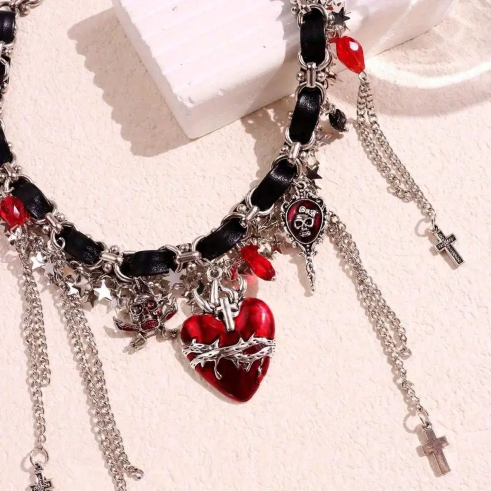Other Got Emo Punk Style Choker Necklace w/ Heart, Skull, Cross Size ONE SIZE - 4 Thumbnail
