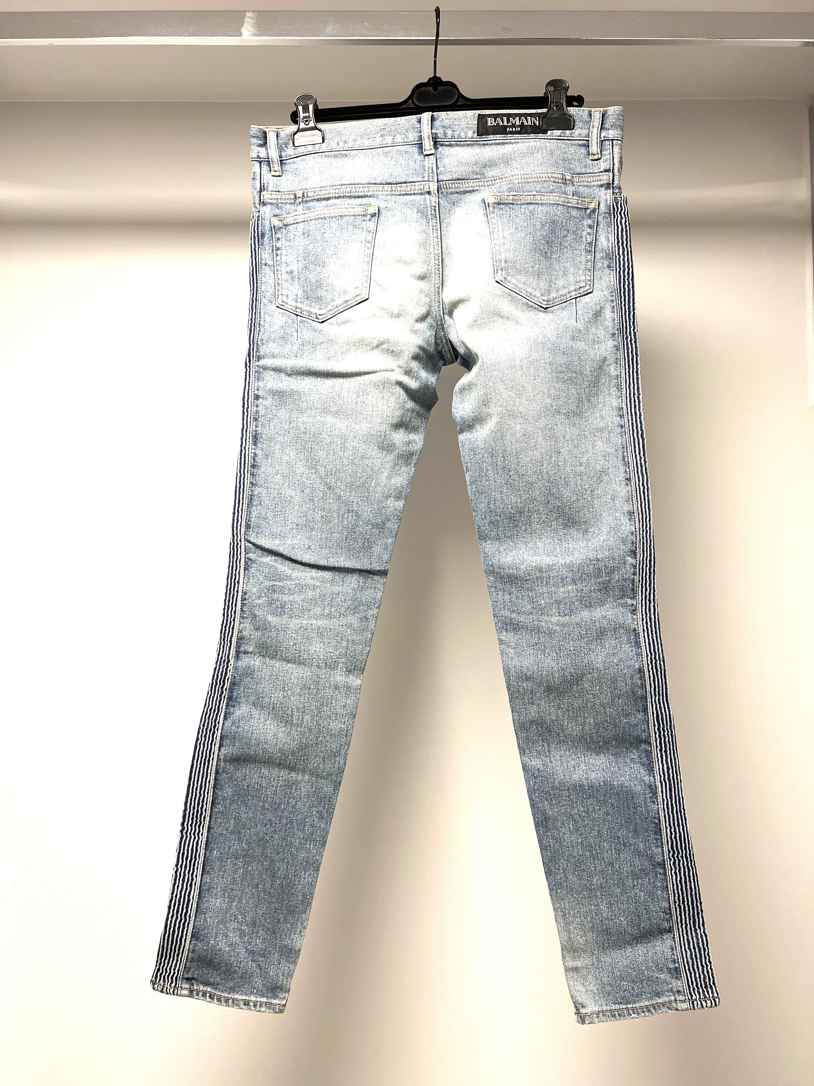 Balmain NEW, BALMAIN PARIS BLUE RIBBED DENIM JEANS SS17 Size US 33 - 13 Thumbnail