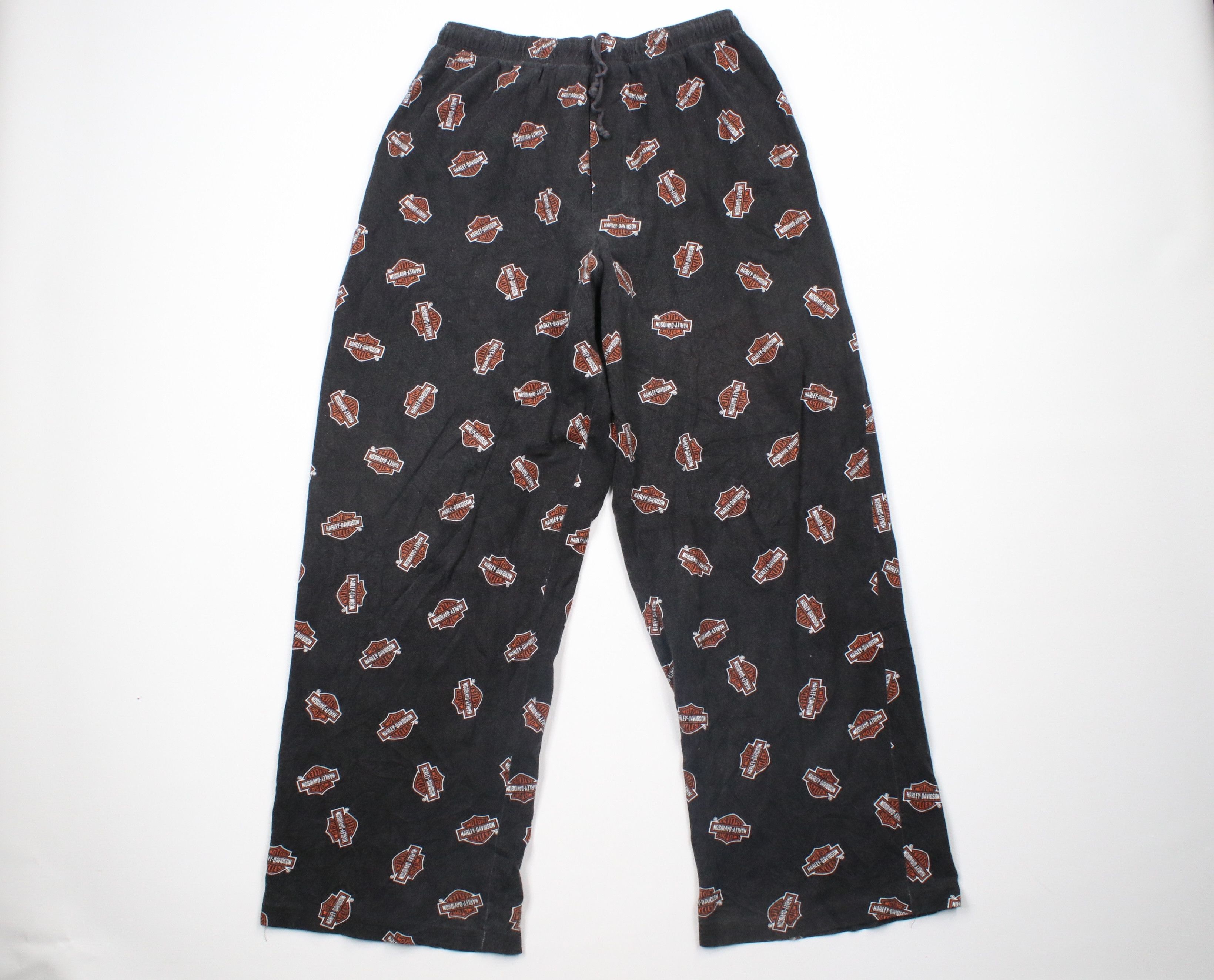 image of 90's Harley Davidson Over Print Wide Leg Lounge Pants in Black, Men's (Size 38)