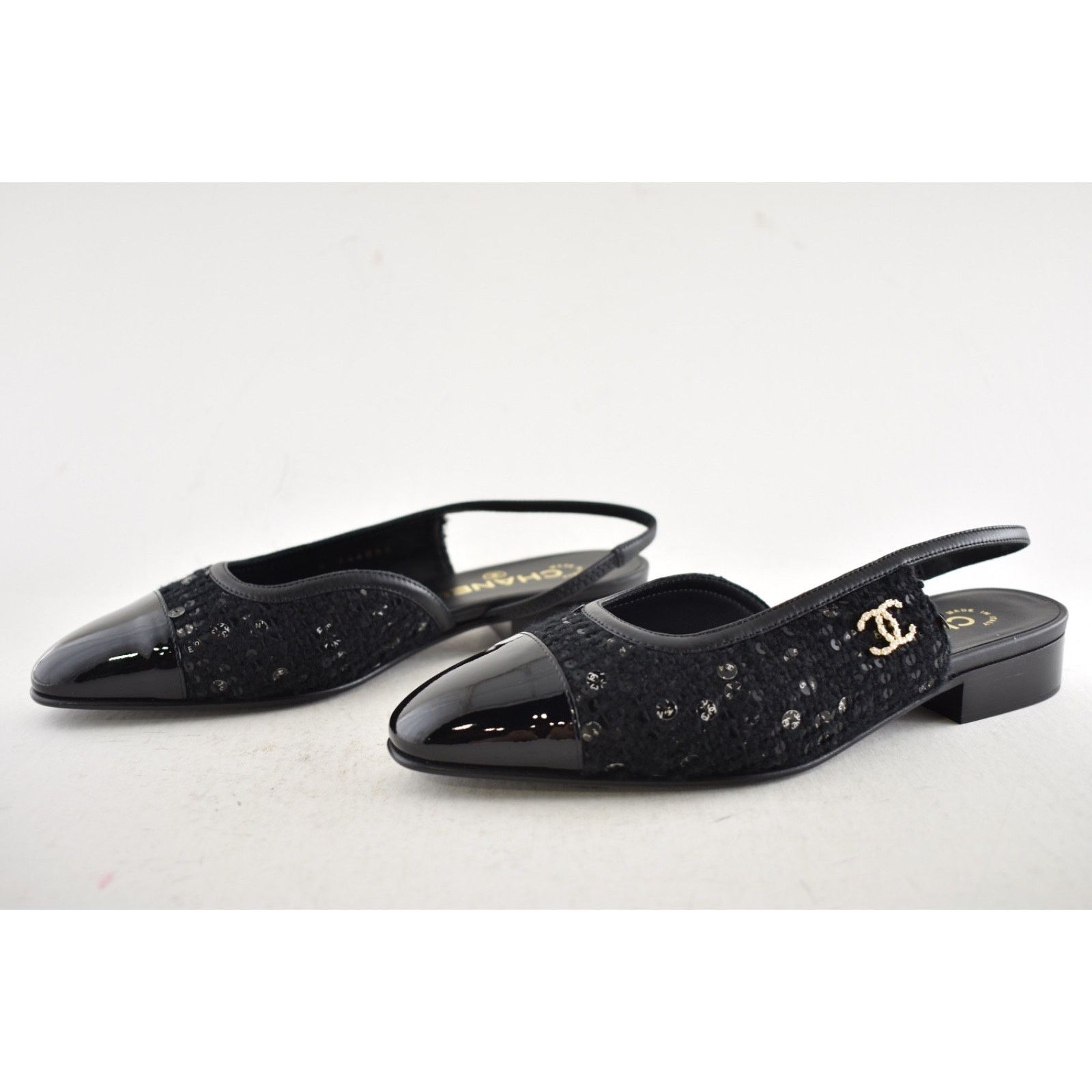 Chanel Chanel Black Wool Tweed Patent CC Slingback Ballet Flat 36.5 Size US 5.5 / IT 35.5 - 16 Thumbnail
