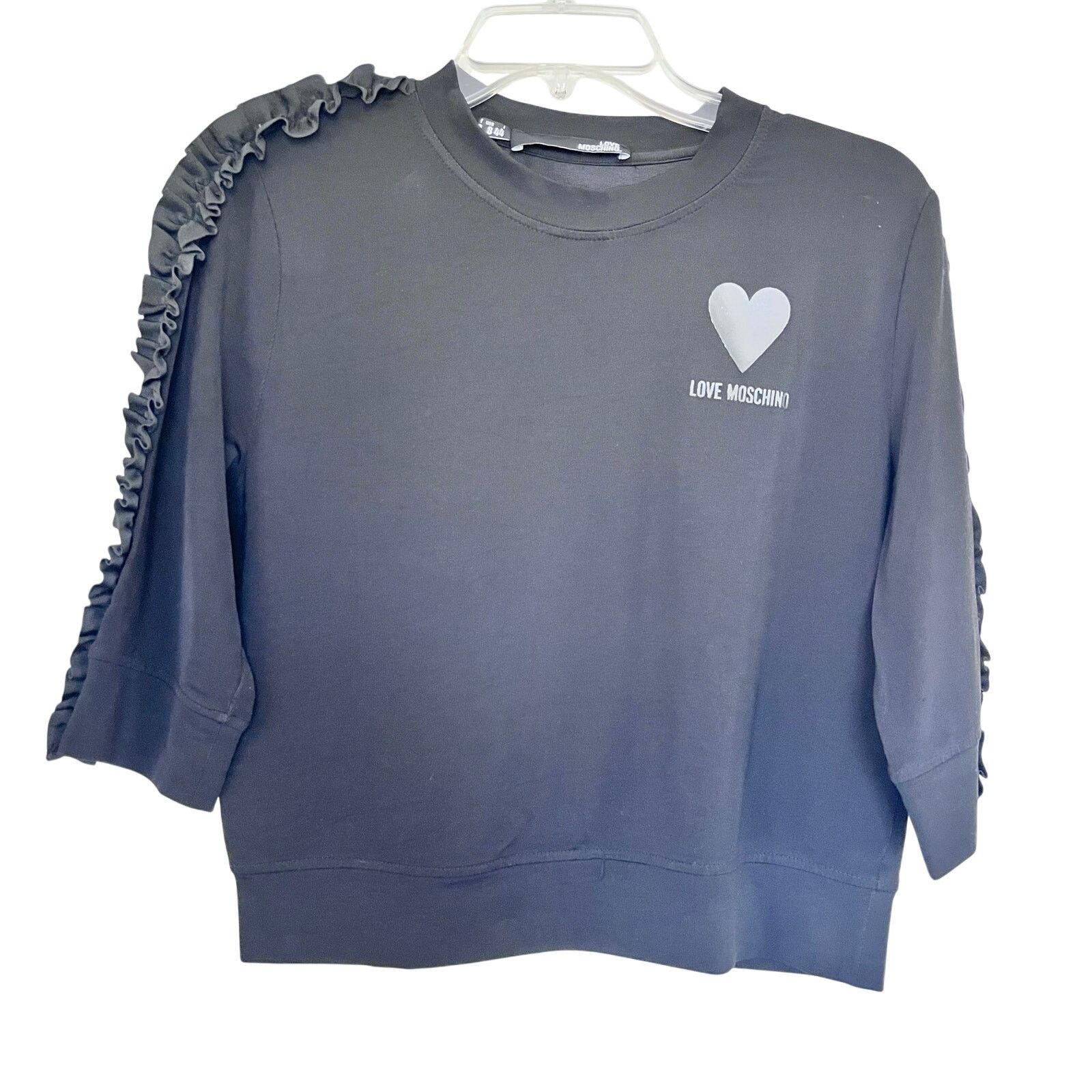 Love Moschino Love Moschino Black Ruffled Heart Logo Crewneck Crop Top Size M / US 6-8 / IT 42-44 - 1 Thumbnail