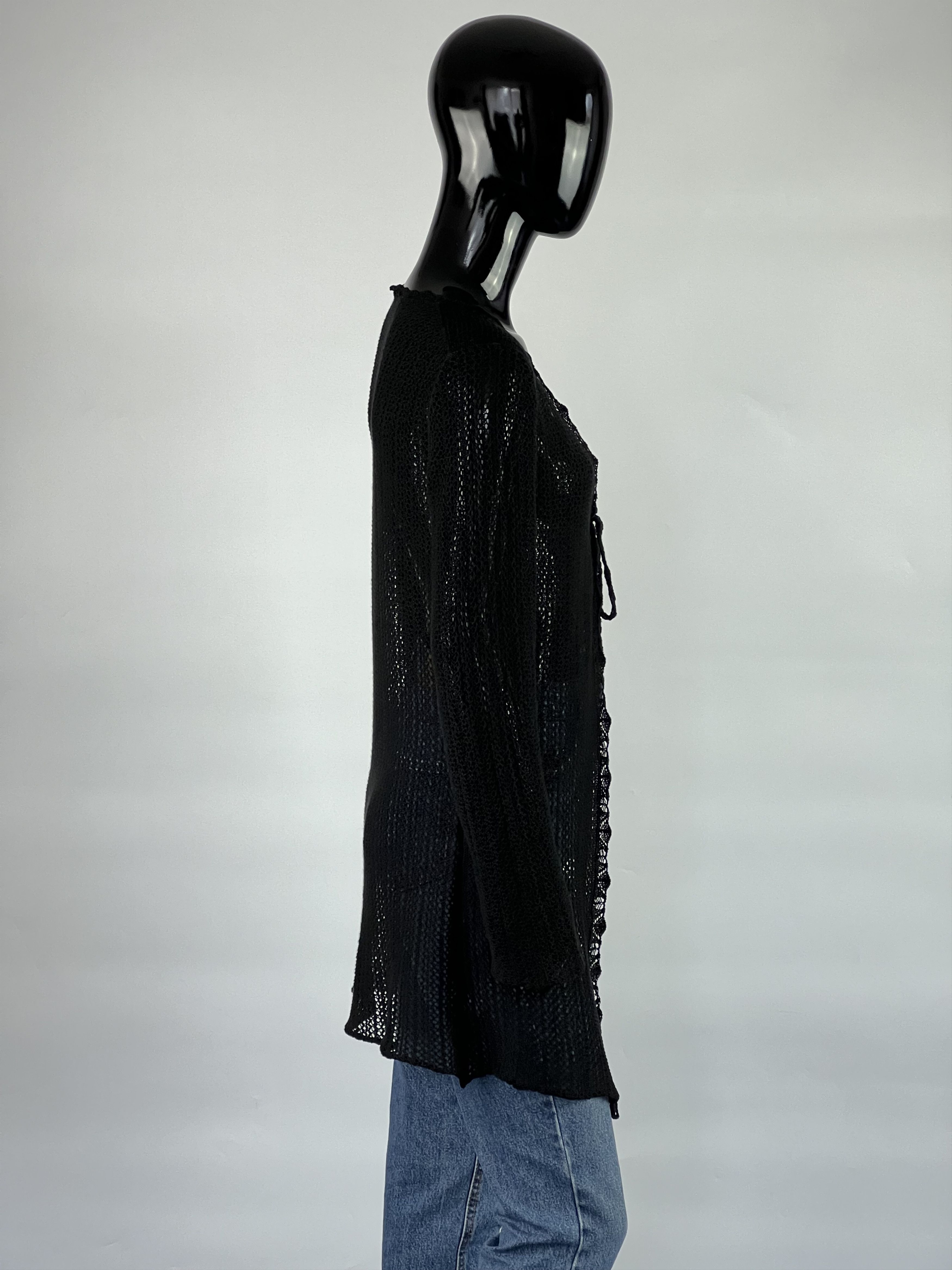 Other Falconeri Per Monn Black Linen Mesh Cardigan Size IT44/M Size M / US 6-8 / IT 42-44 - 2 Thumbnail