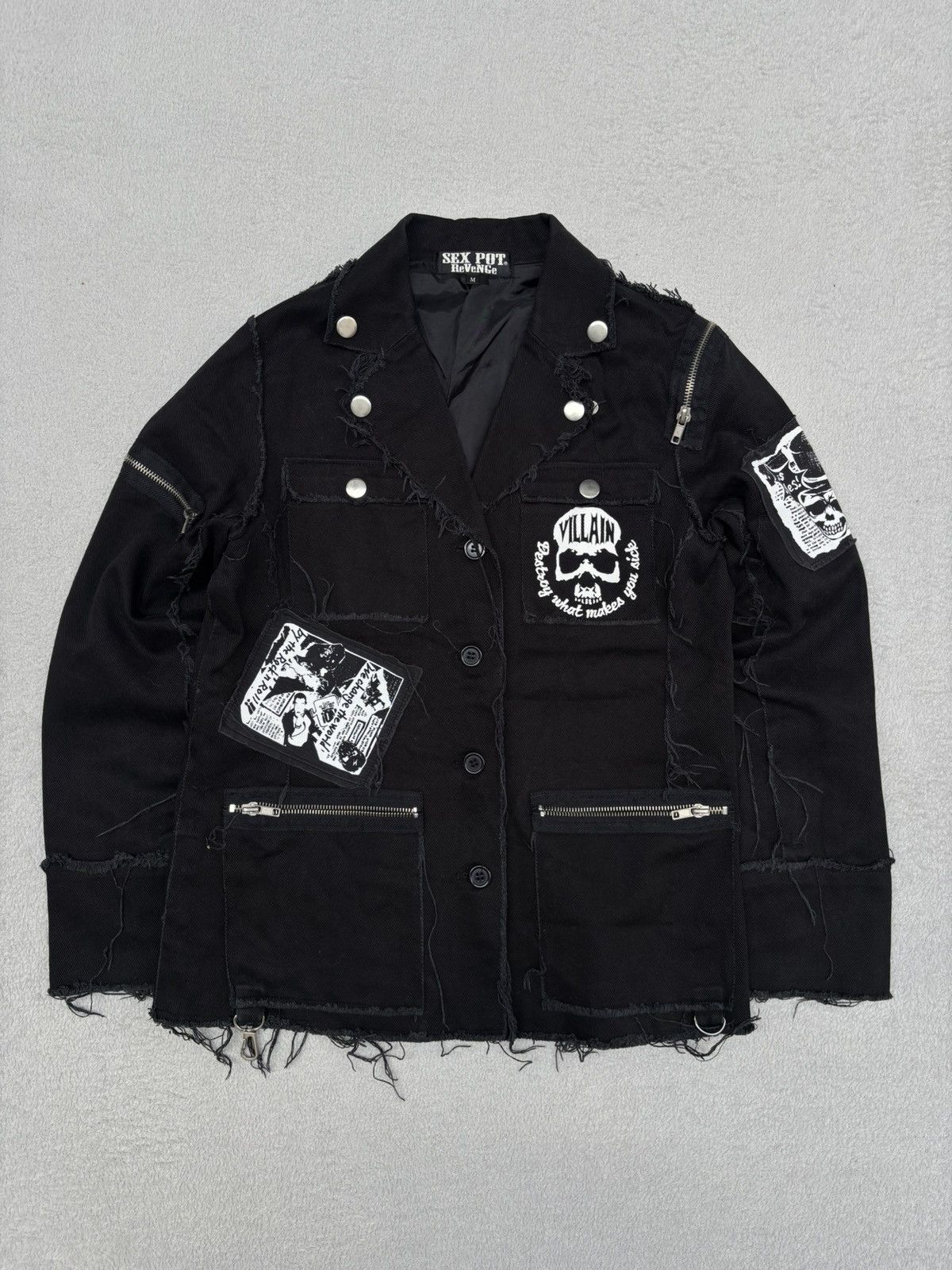 Japanese Brand Sexpot Revenge Patched Deconstructed Denim Jacket Size US S / EU 44-46 / 1 - 1 Thumbnail