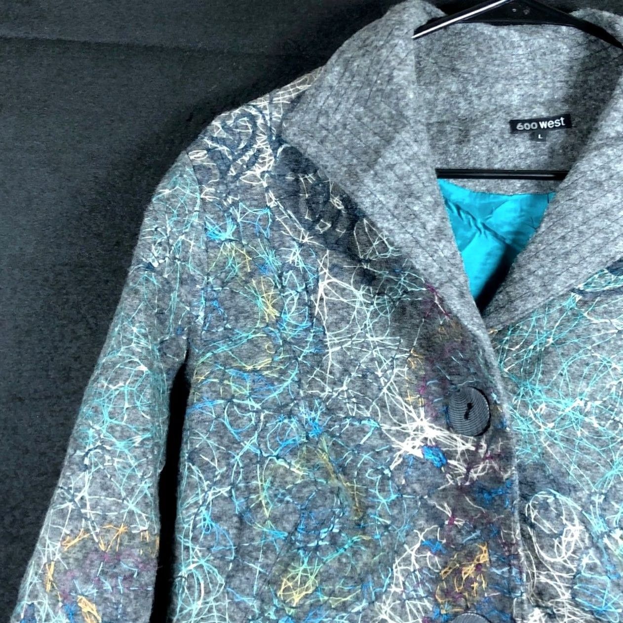 Vintage 600 West Womens Blazer Gray Wool Blend Lined Large Mid-Length Tweed Zip Front 600 West Womens Blazer Size L / US 10 / IT 46 - 4 Thumbnail