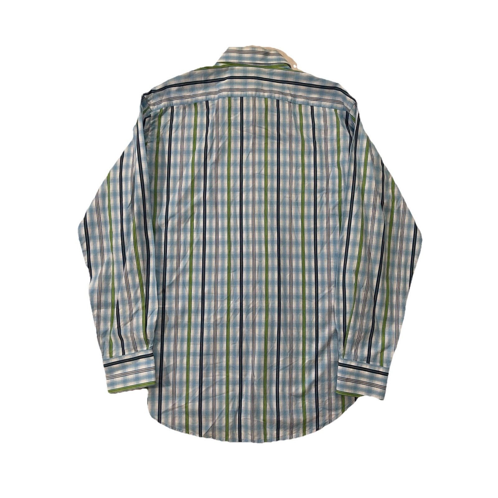 Thomas Dean Mens Thomas Dean Blue Green Striped Cotton Collar Shirt L Size US L / EU 52-54 / 3 - 4 Thumbnail
