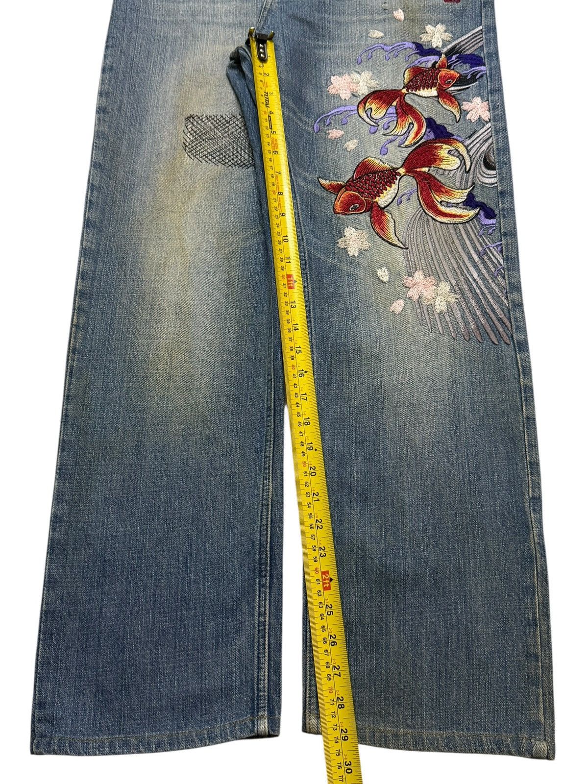 Karakuri Tamashii Vintage 90s Japan Karakuri Tamashi Embroidered Fish Koi Size US 33 - 10 Thumbnail