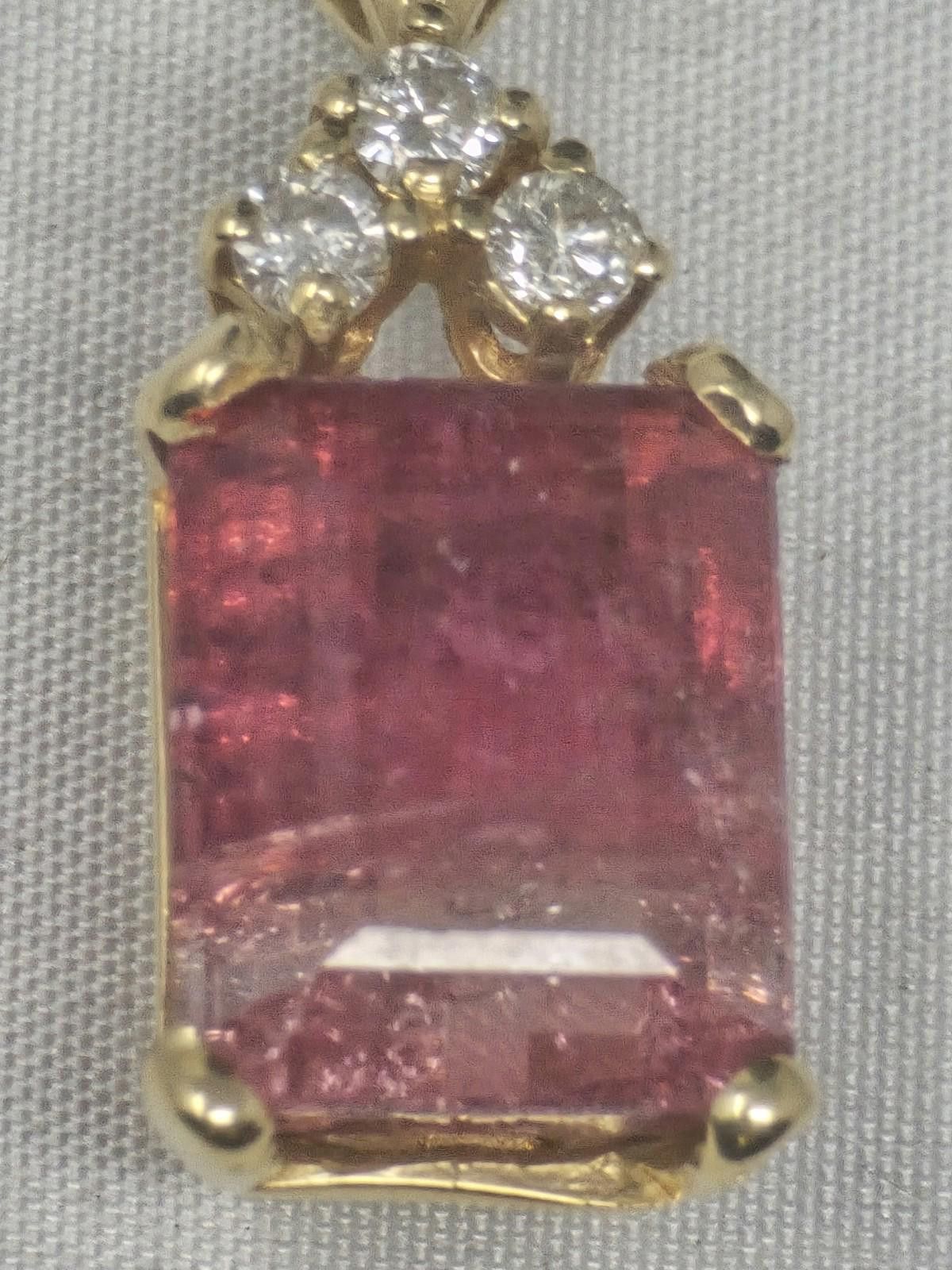The Unbranded Brand 14k Gold 5ct Natural Rubellite Pink Tourmaline Diamond Pend Size ONE SIZE - 3 Thumbnail