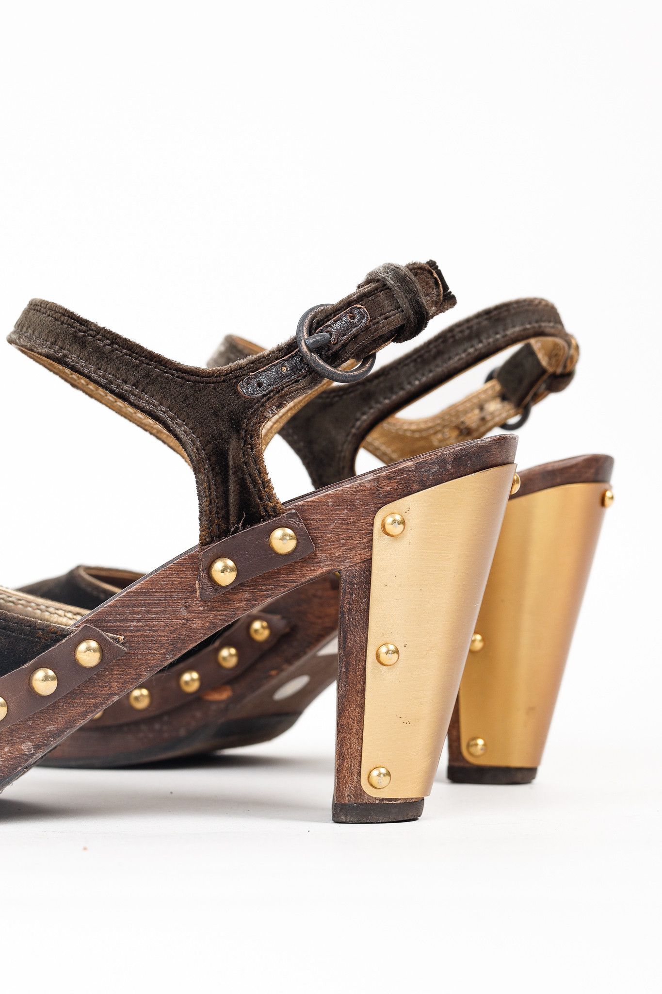 Miu Miu Miu Miu Olive Green Velvet Studded Accent D'Orsay Clogs Size US 4.5 / IT 34.5 - 8 Thumbnail