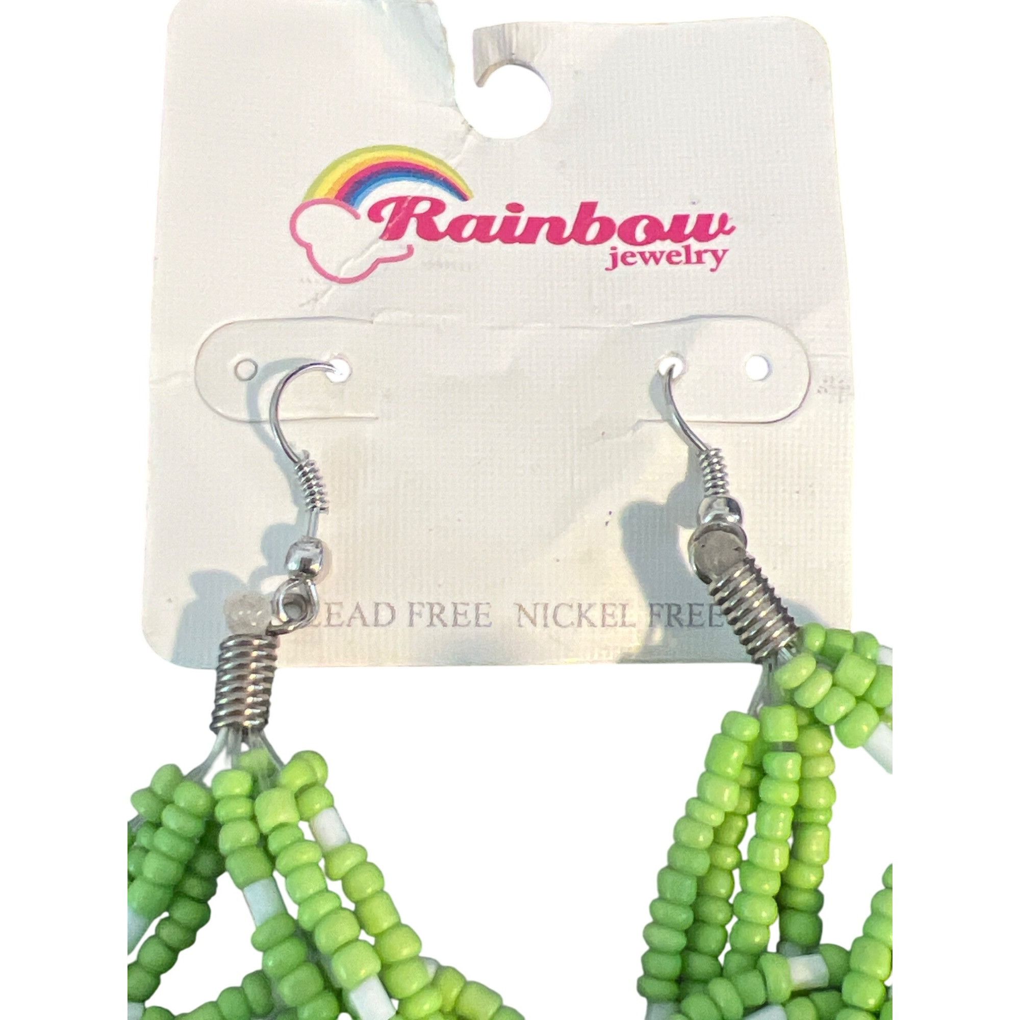 Rainbow Green White Seed Bead Teardrop Earrings Rainbow Jewelry Knot Size ONE SIZE - 3 Thumbnail