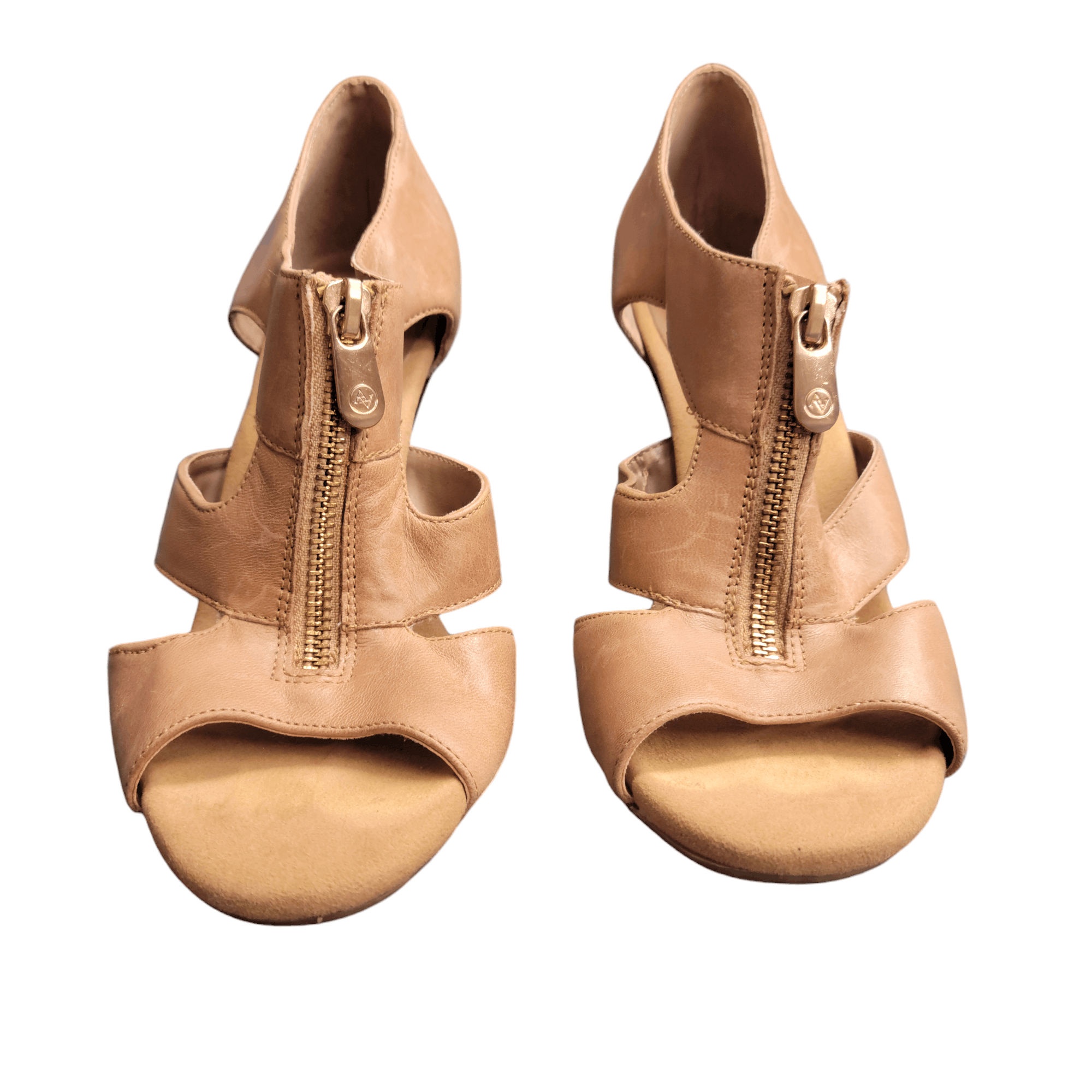 NBDN Nobrandedon Adrienne Vittadini Tan Leather Cut Out Block Bootie Shoe Size US 6.5 / IT 36.5 - 6 Thumbnail