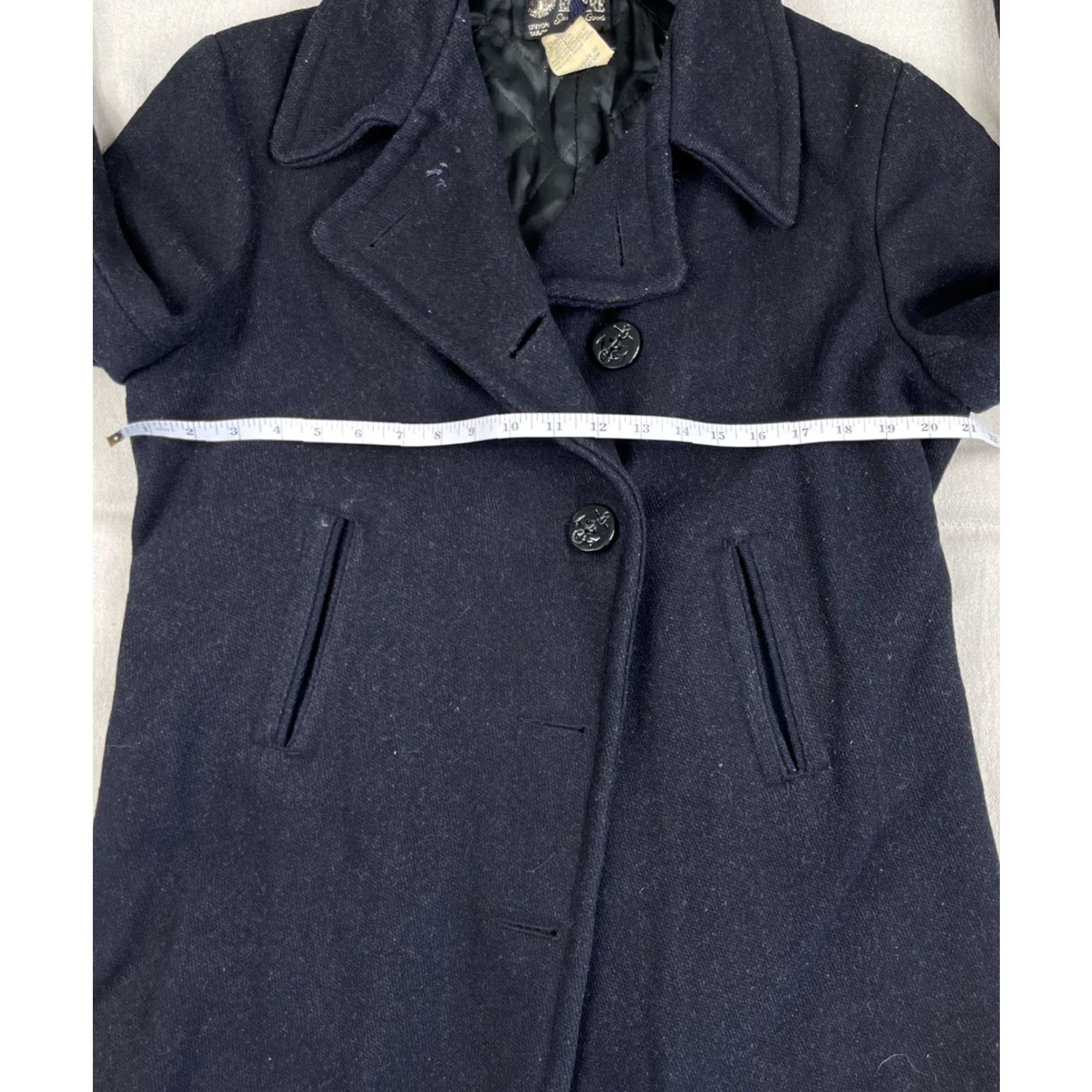 Vintage VINTAGE Empire Pea Coat Jacket Wool Navy 60s 70s Mens 36 Peacoat Regular 100% Wool Blue Quilted Pockets US Navy Button N/A Size US XXS / EU 40 - 5 Thumbnail