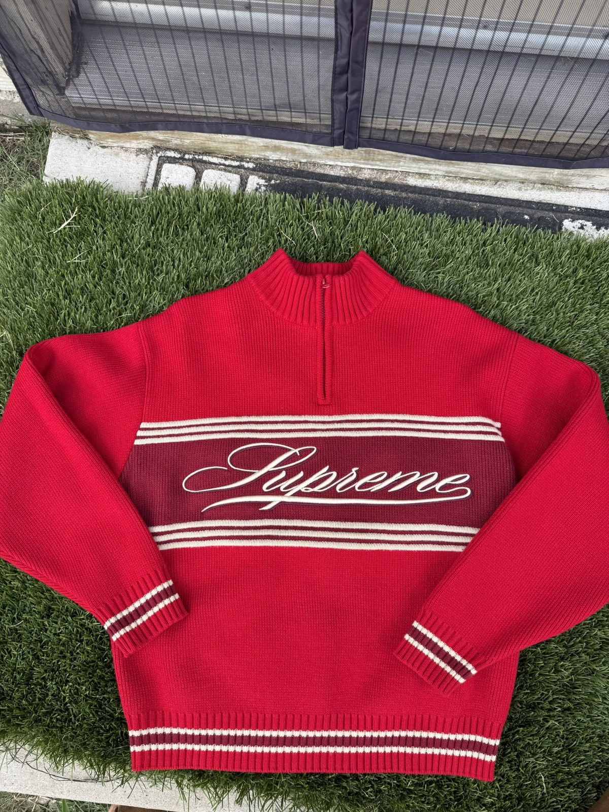 Supreme Supreme Script Stripe Half Zip Sweater | Grailed