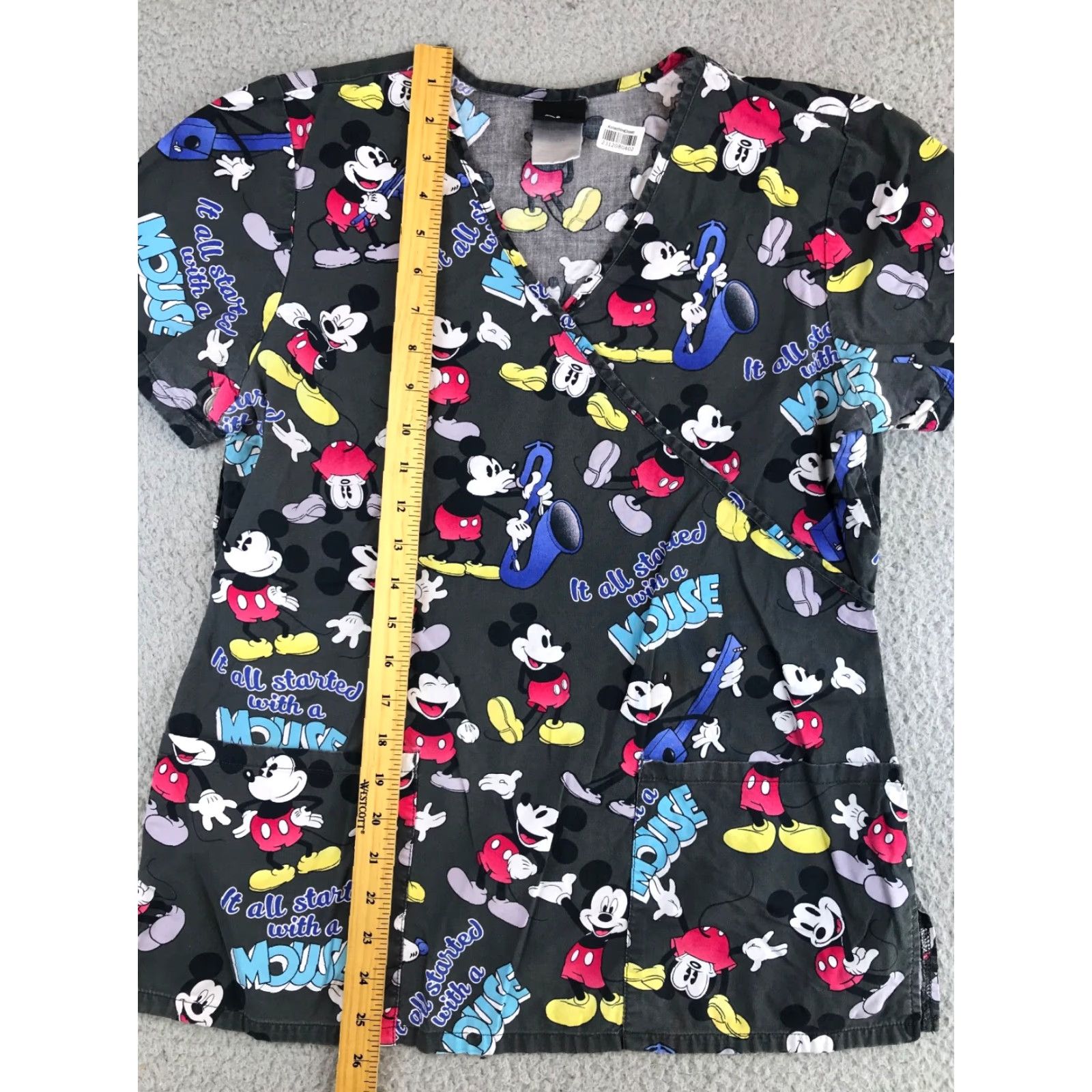 Disney Disney Mickey Mouse Scrub Top Women's Small Gray Printed Short Sleeve Pockets Size S / US 4 / IT 40 - 3 Thumbnail