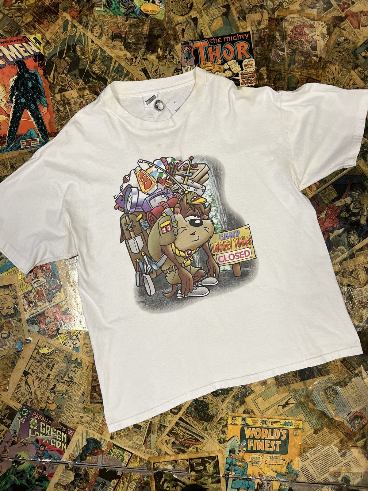 Vintage 90s Vintage Taz Looney Tunes Camp closed tee Size US XL / EU 56 / 4 - 1 Thumbnail