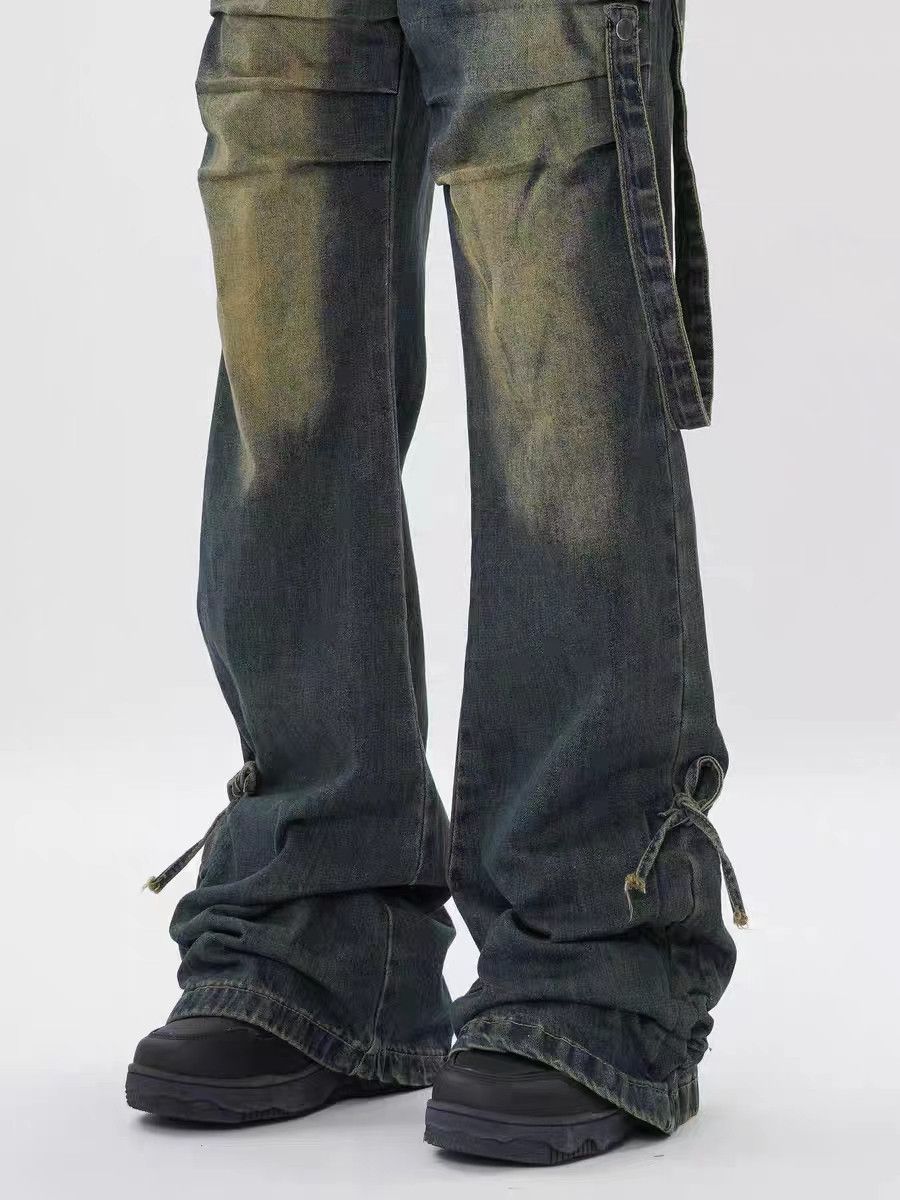 Japanese Brand × Jean Vintage washed distressed micro-flare pleated denim trousers Size US 34 / EU 50 - 4 Thumbnail