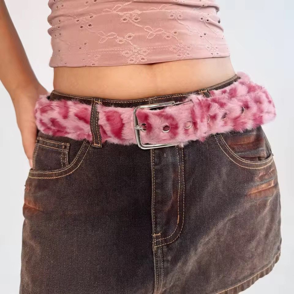 Japanese Brand Y2k snow leopard fuzzy fur belt Size 30 - 1 Thumbnail