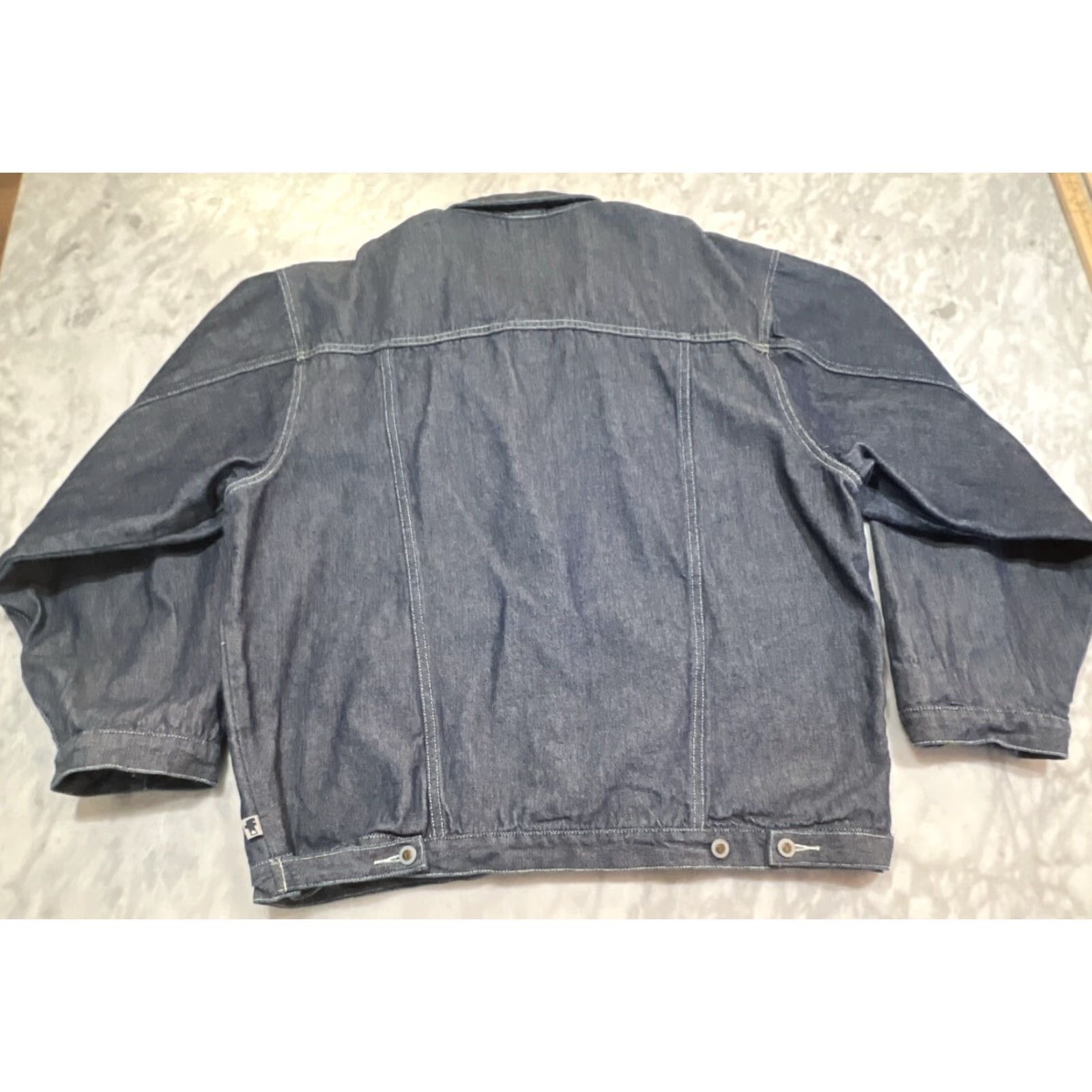 Vintage Factor International Denim Jean Jacket Men’s 2XL Button Up Cotton Mid Length Blue Denim 90s Classic Motorcycle Pockets Mens Regular Jacket Size US 39 - 7 Thumbnail
