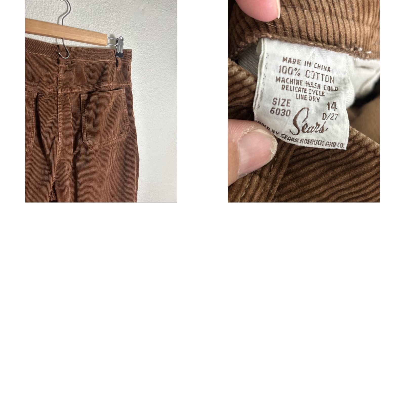 Sears VINTAGE Sears Women’s Pants Brown Corduroy 14 Zipper Broken 30x30 Size 36" / US 14 / IT 50 - 9 Thumbnail