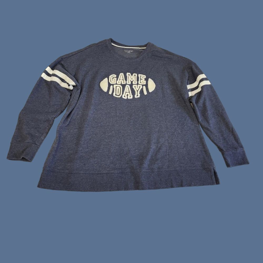 Vintage Lane Bryant Sweatshirt Womens 2X Blue Game Day Chenille Football Pullover Crew Neck Long Sleeve Plus Size Sports Graphic Print Size XXL / US 16-18 / IT 52-54 - 1 Thumbnail