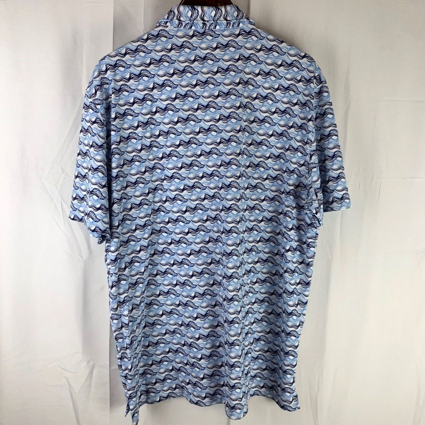 Vintage IBKUL Shirt Mens XL Blue Polo Wave Print UPF Performance Short Sleeve Size US XL / EU 56 / 4 - 6 Thumbnail