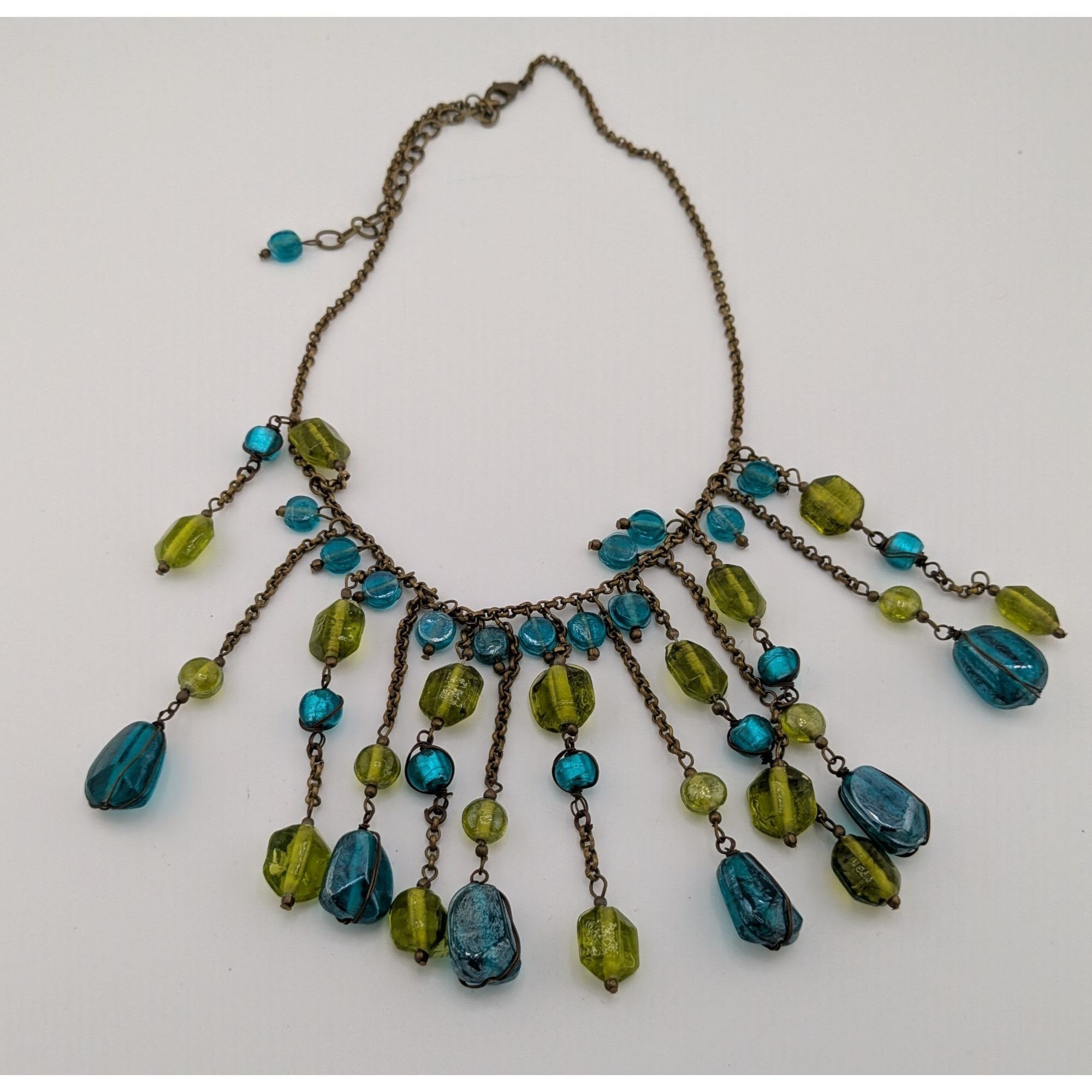 Other Vintage Bohemian Venetian Art Glass Blue And Green Fringe Ne Size ONE SIZE - 5 Thumbnail