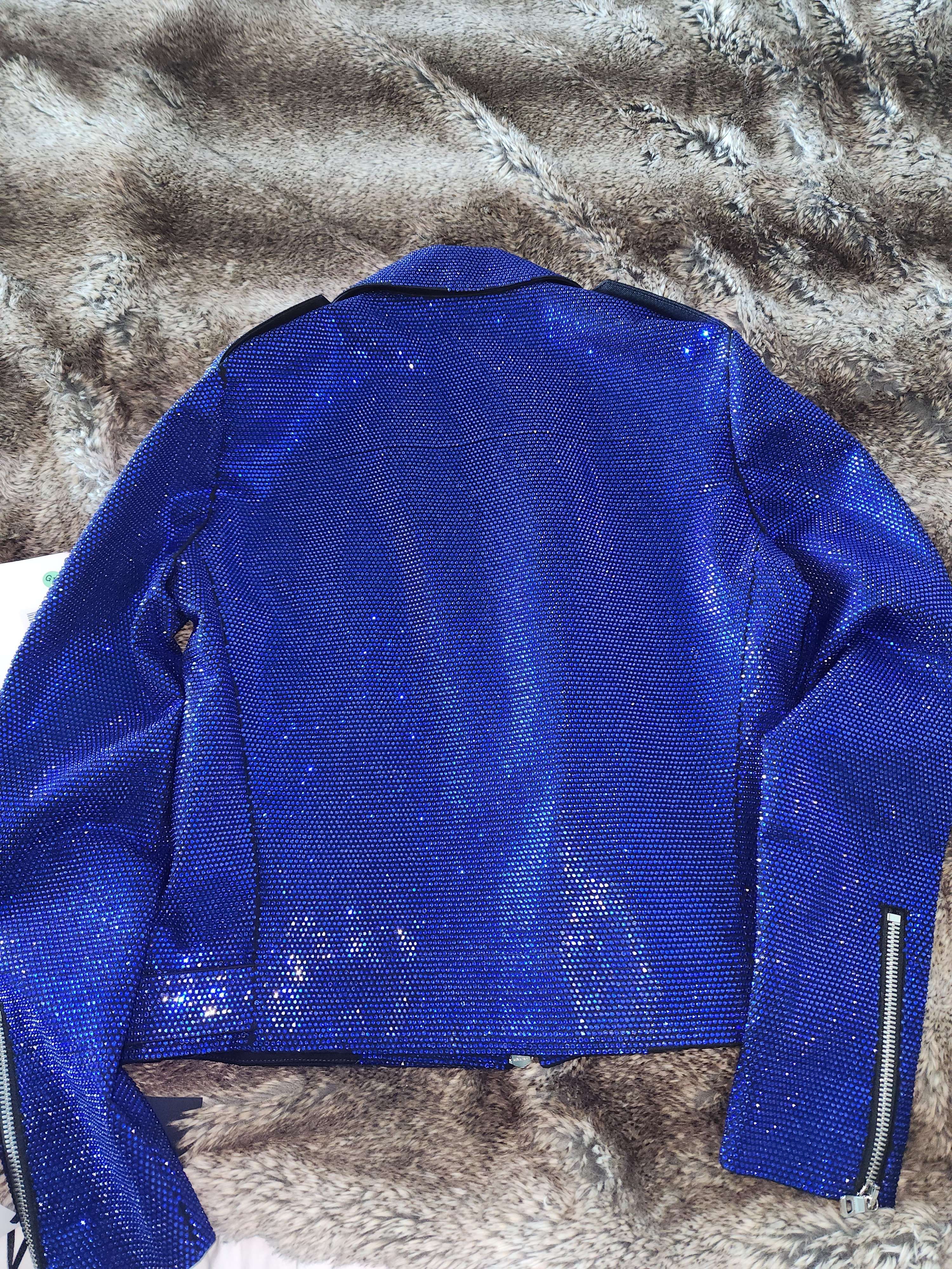 Balmain Balmain Blue Crystal Moto Jacket Size US M / EU 48-50 / 2 - 3 Thumbnail
