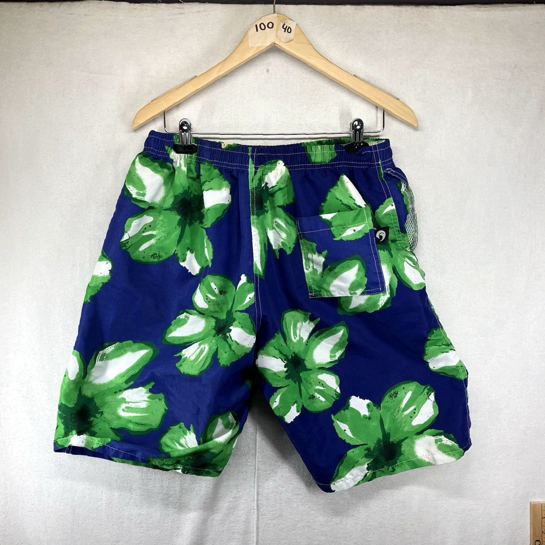 Vintage VINTAGE Banana Split Swim Trunks Mens L Blue Floral Hibiscus 80s Beach Hawaiian Lined Pockets Elastic Drawstring Size US 33 - 2 Thumbnail