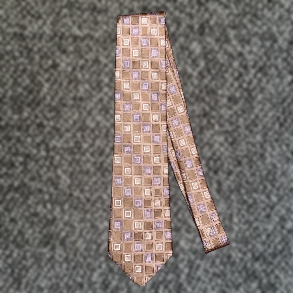 Joseph Abboud Joseph Abboud Silk Tie Geometric Tan Brown Squares Wedding Pointed 57"-60" One Size Men Stain Inside Lining Adjustable Logo New Sequentially Edited Size ONE SIZE - 1 Thumbnail
