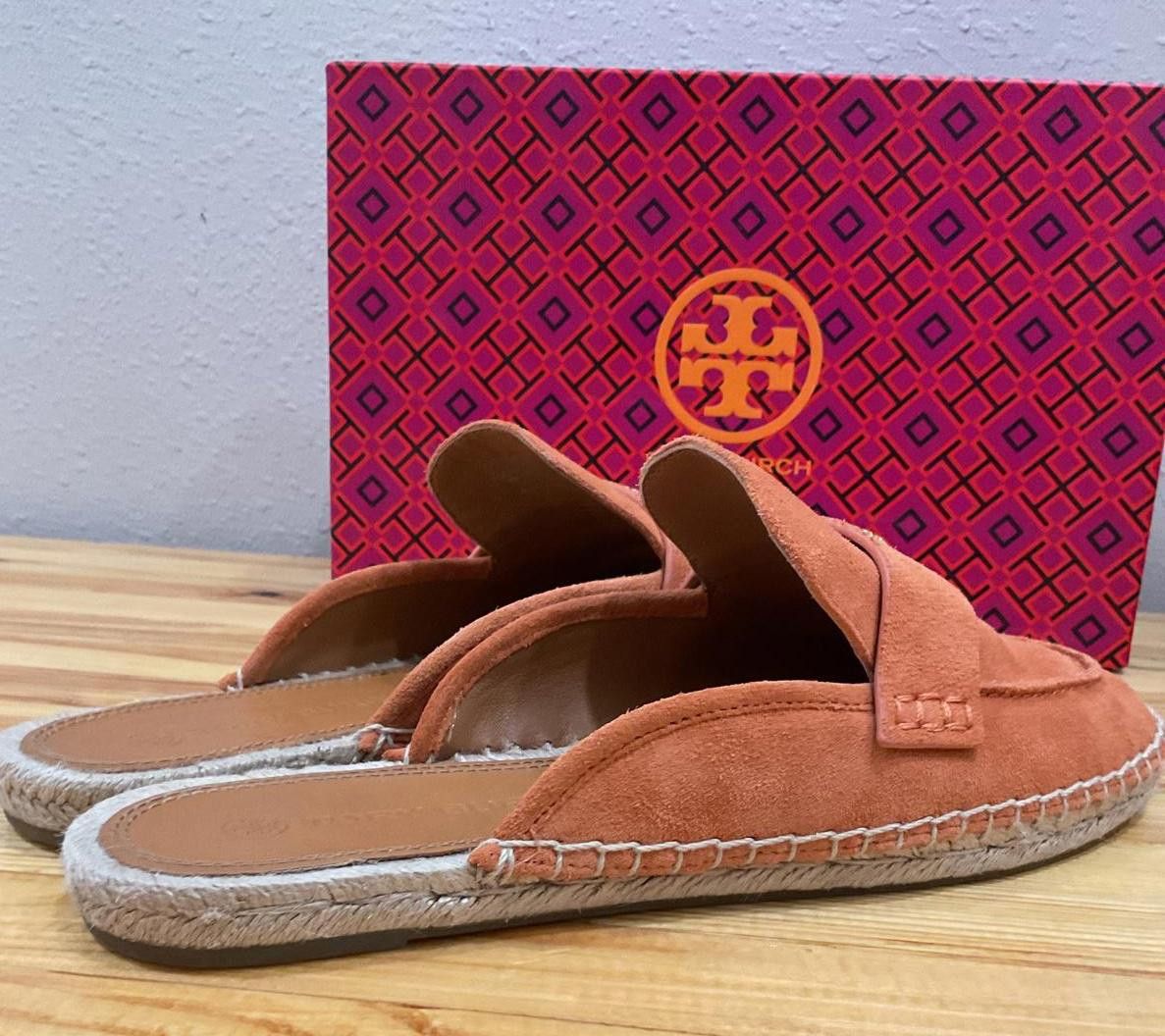 Designer Tory Burch Seaside Mule Espadrille / Natural Suede Orange Size US 9.5 / IT 39.5 - 9 Thumbnail