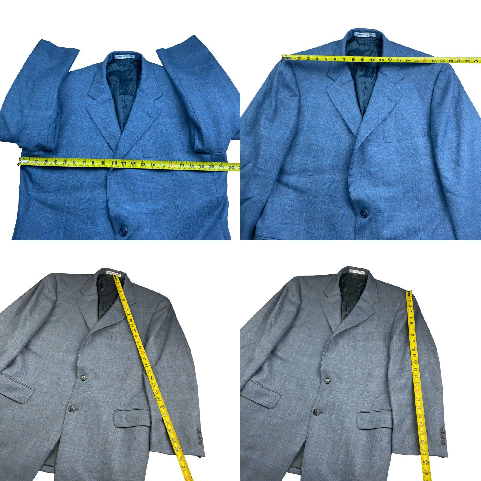 Vintage Hickey Freeman Men’s Blazer 42 Regular Blue Windowpane Plaid 100% Wool Two-Button Closure Four-Button Cuff Notch Lapel Jacket Coat/Vest Men Size 42R - 8 Thumbnail