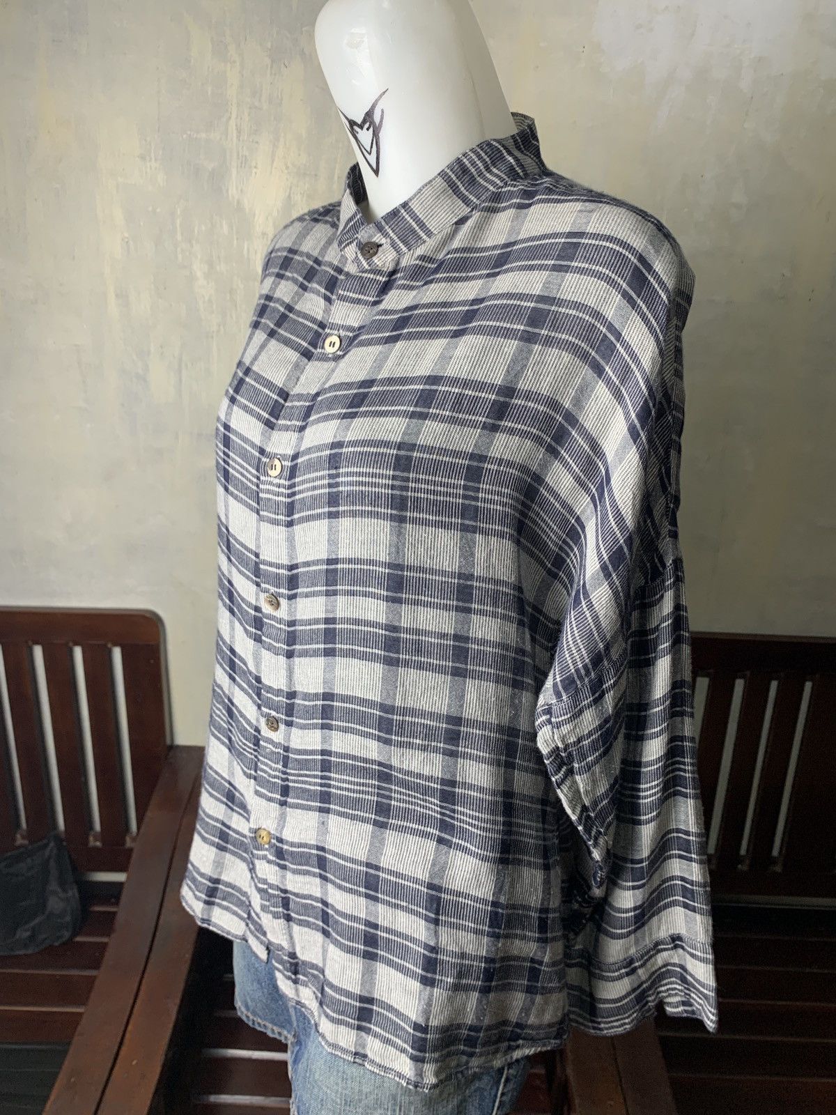 Issey Miyake 2000s Plantation by Issey Miyake Plaid Round Collar Shirt Size L / US 10 / IT 46 - 2 Thumbnail