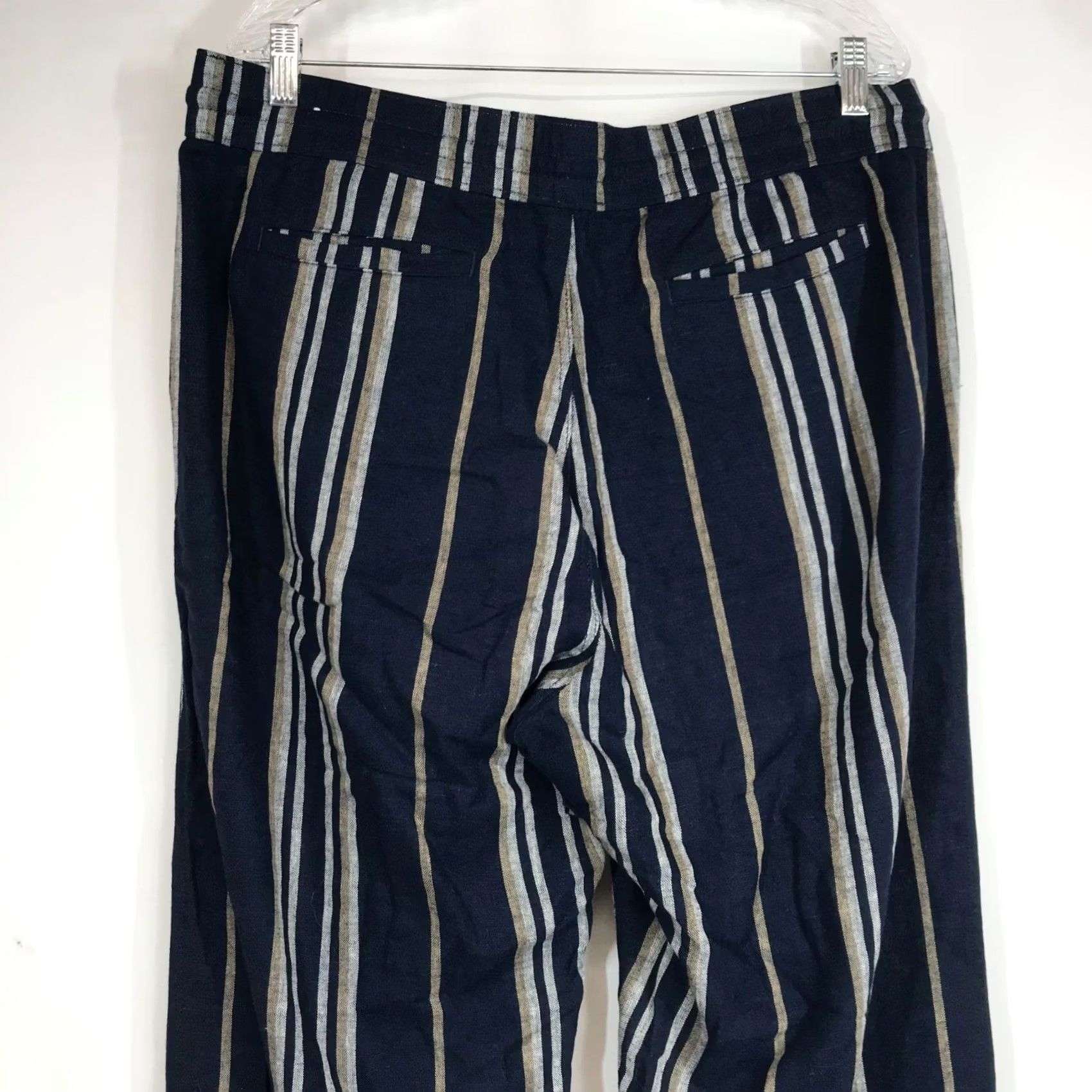 Ann Taylor ANN TAYLOR PANTS WOMEN'S LARGE NAVY LINEN BLEND DRAWSTRING WAIST PULL-ON Size 36" / US 14 / IT 50 - 5 Thumbnail