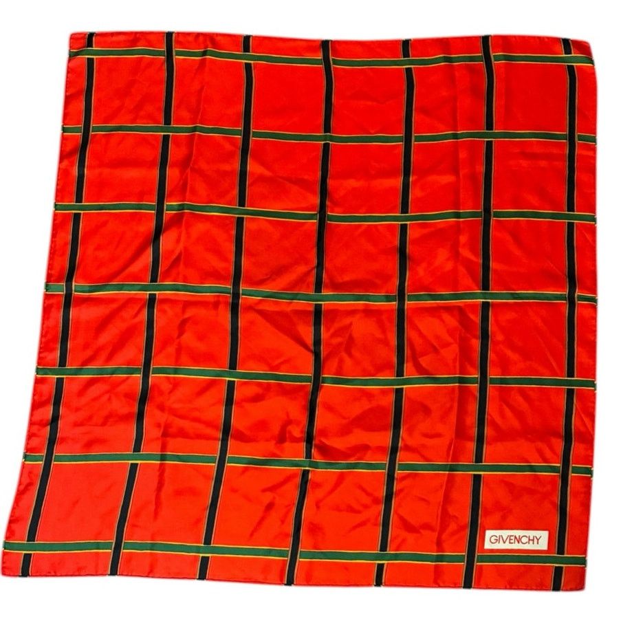 Givenchy Givenchy Silk Scarf Red Green Plaid Foulard Hand Rolled Size ONE SIZE - 1 Thumbnail