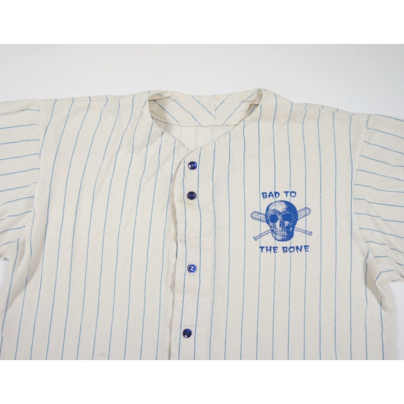 Bones VINTAGE Bad to the Bone Blue Striped Shirt Adult Large 90s Skull Mens Size US L / EU 52-54 / 3 - 2 Thumbnail