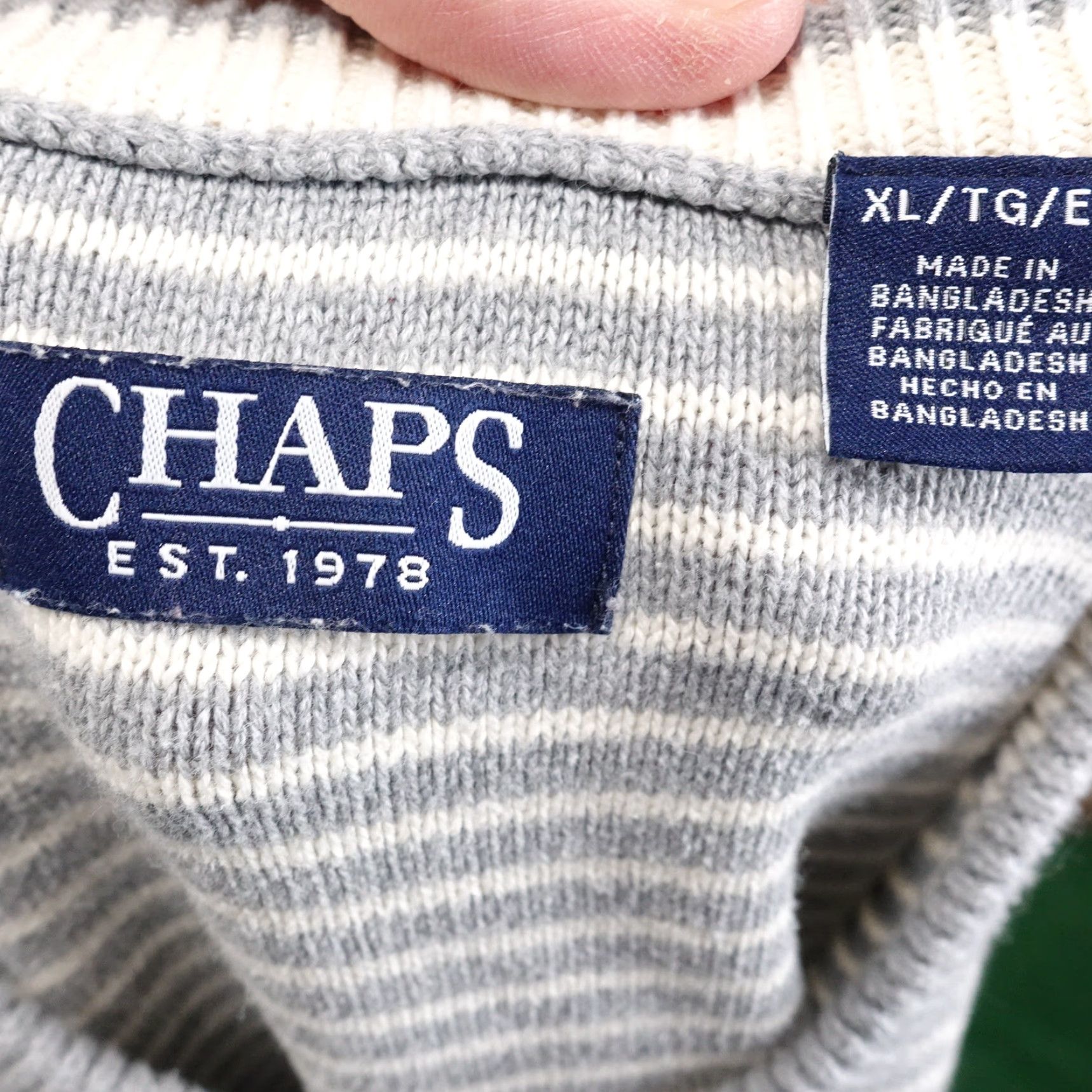 Chaps CHAPS Gray White Striped Long Sleeve Crew Neck Sweater Mens XL Size US XL / EU 56 / 4 - 5 Thumbnail