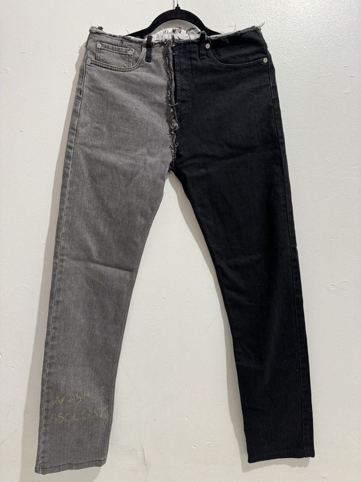 image of Maison Margiela Raw Detail Two Tone Jeans in Black, Men's (Size 30)