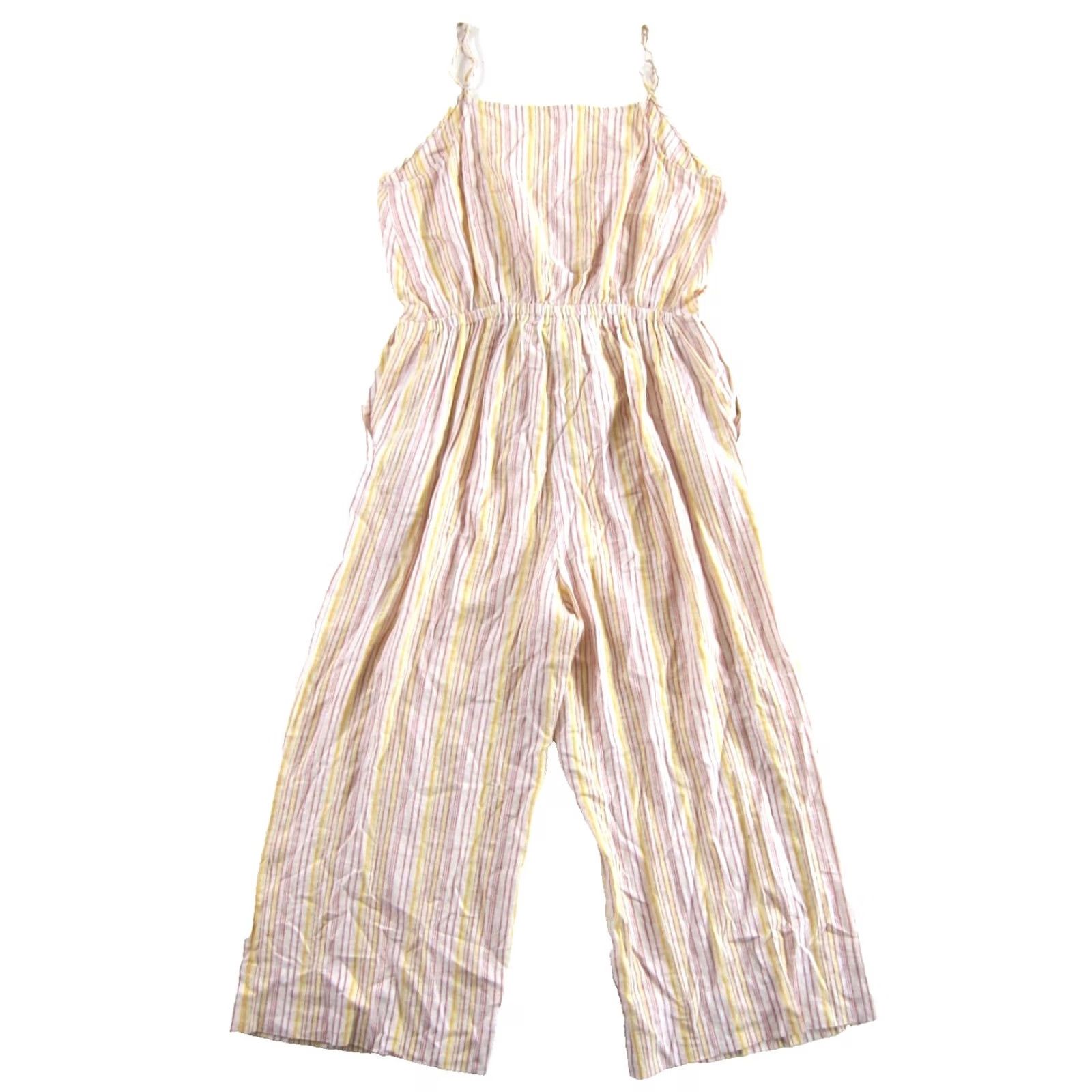 Ann Taylor Ann Taylor Loft Lounge Pink Linen Jumpsuit Wide Leg Pocket Spaghetti Strap V-Neck Large Ladies Women XS-XXL Size 36" / US 14 / IT 50 - 2 Thumbnail