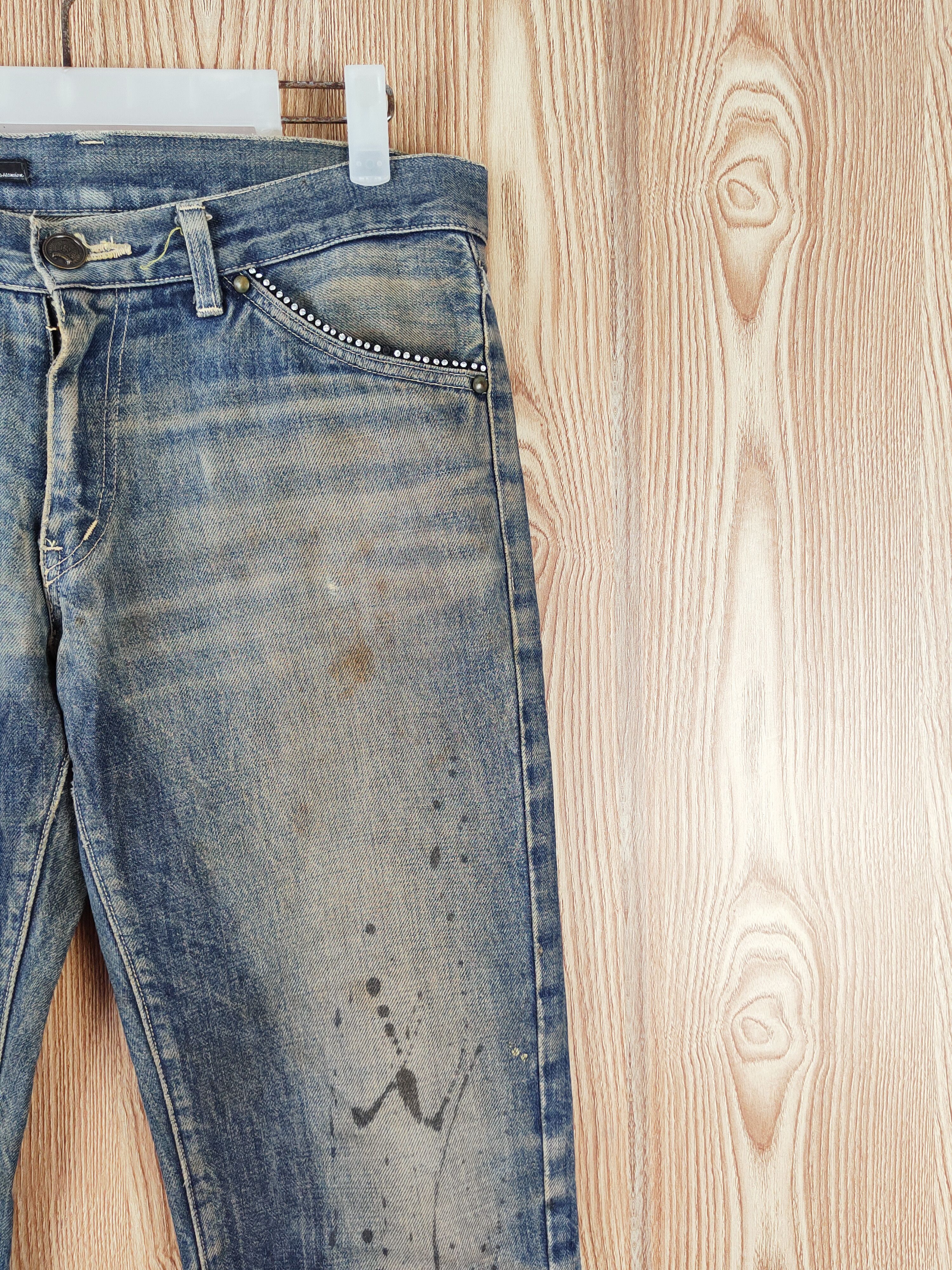 Japanese Brand Viridian Dark Blue Faded Distressed Ripped Jeans #W615 Size 31" - 6 Thumbnail